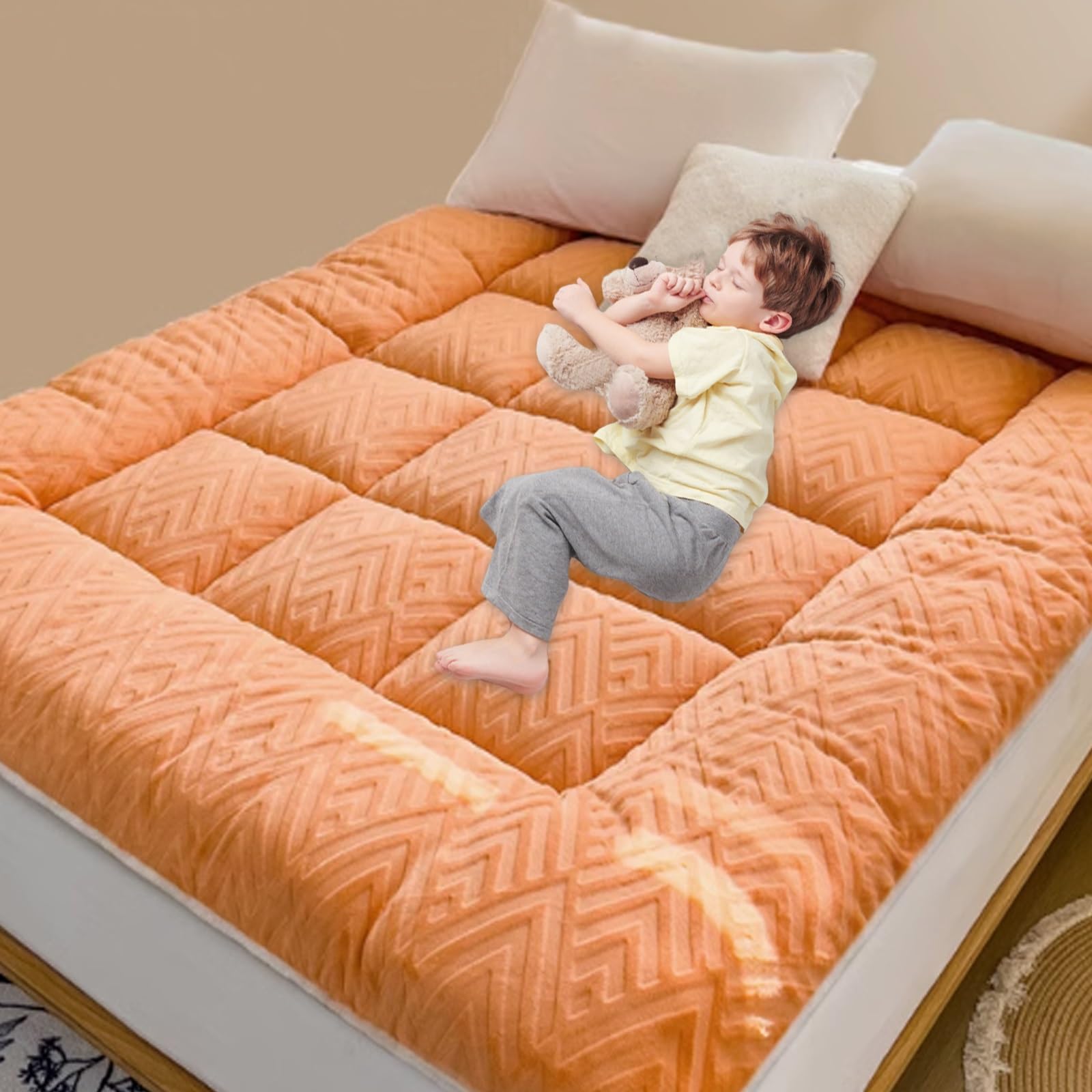 Materasso futon giapponese colorato, tappetino pieghevole arrotolabile, letto portatile per dormire a pavimento, diverse dimensioni (arancione, 100 x 200 x 10 cm), soluzione comoda per la biancheria