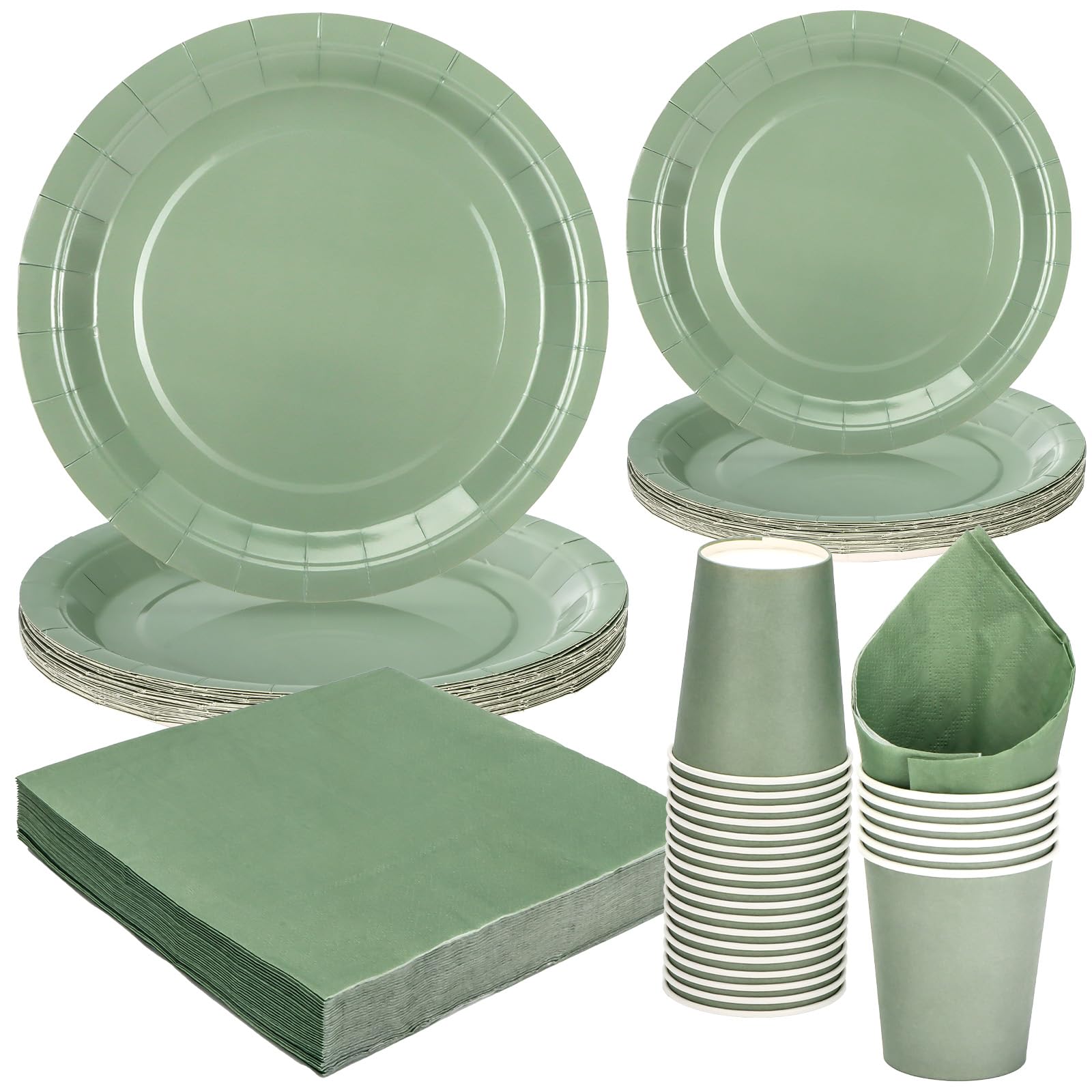 PARTY GO96pcs Grass Green Tableware Set, Paper Plates Cups and Napkins, Solid Color Disposable Dinnerware Party Supplies for Wedding Birthday Baby Shower Party Table Decorations Serve 24 Guests