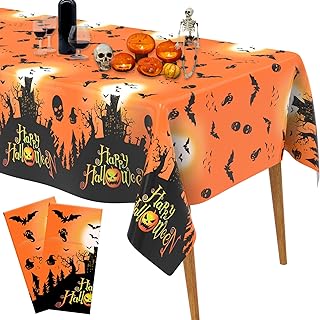 Halloween Tablecloth, 54" x 108" Halloween Tablecloth Rectangle, 2PCS Disposable Plastic Halloween Table Cover Table Cloth Halloween Table Decorations for Halloween Party Supplies Home Decor