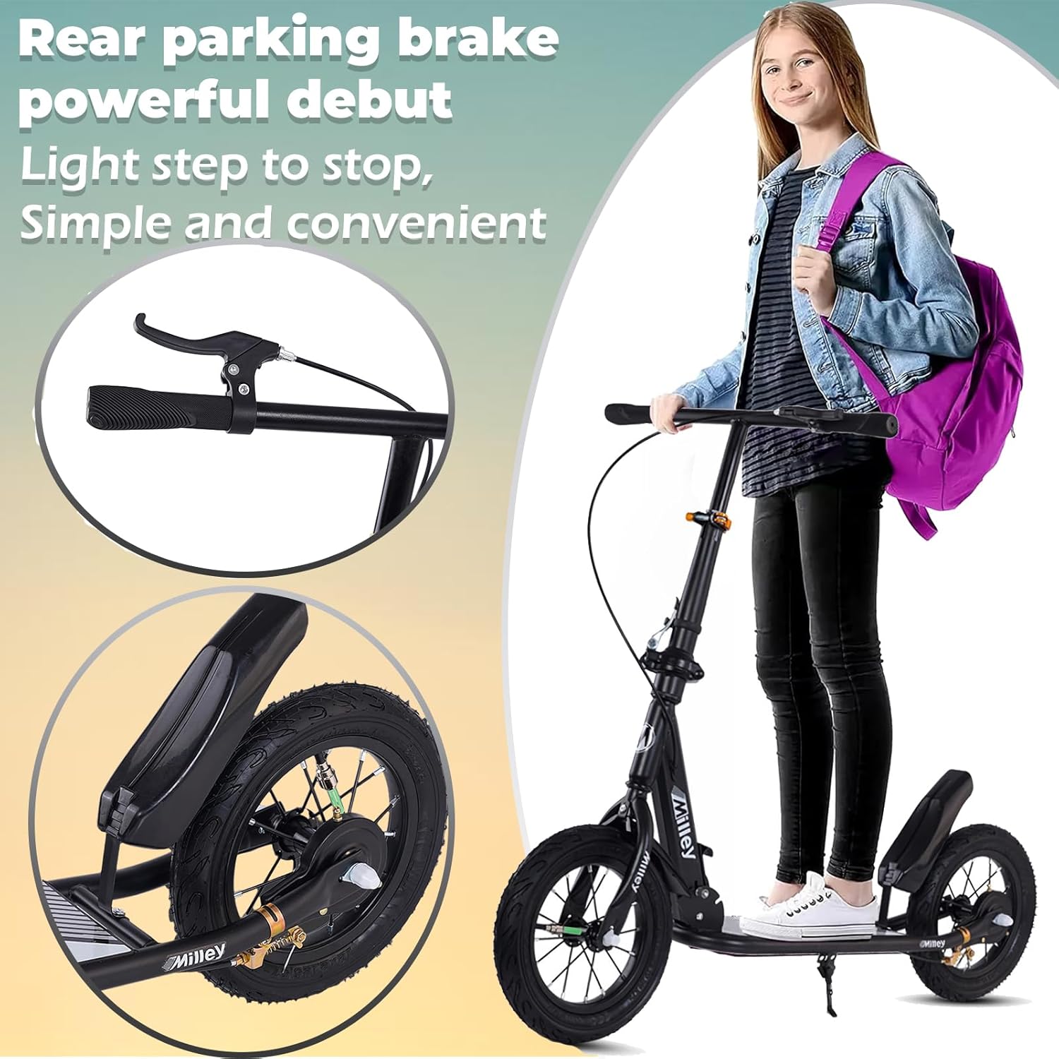 Adult Kick Scooter 330 Lbs, Folding Commuter Scooter for Adults & Teens, 290mm Big Wheel, Adjustable Heigh, Rear Holding Brake, Lightweight Sports Scooter for Indoor and Outdoor