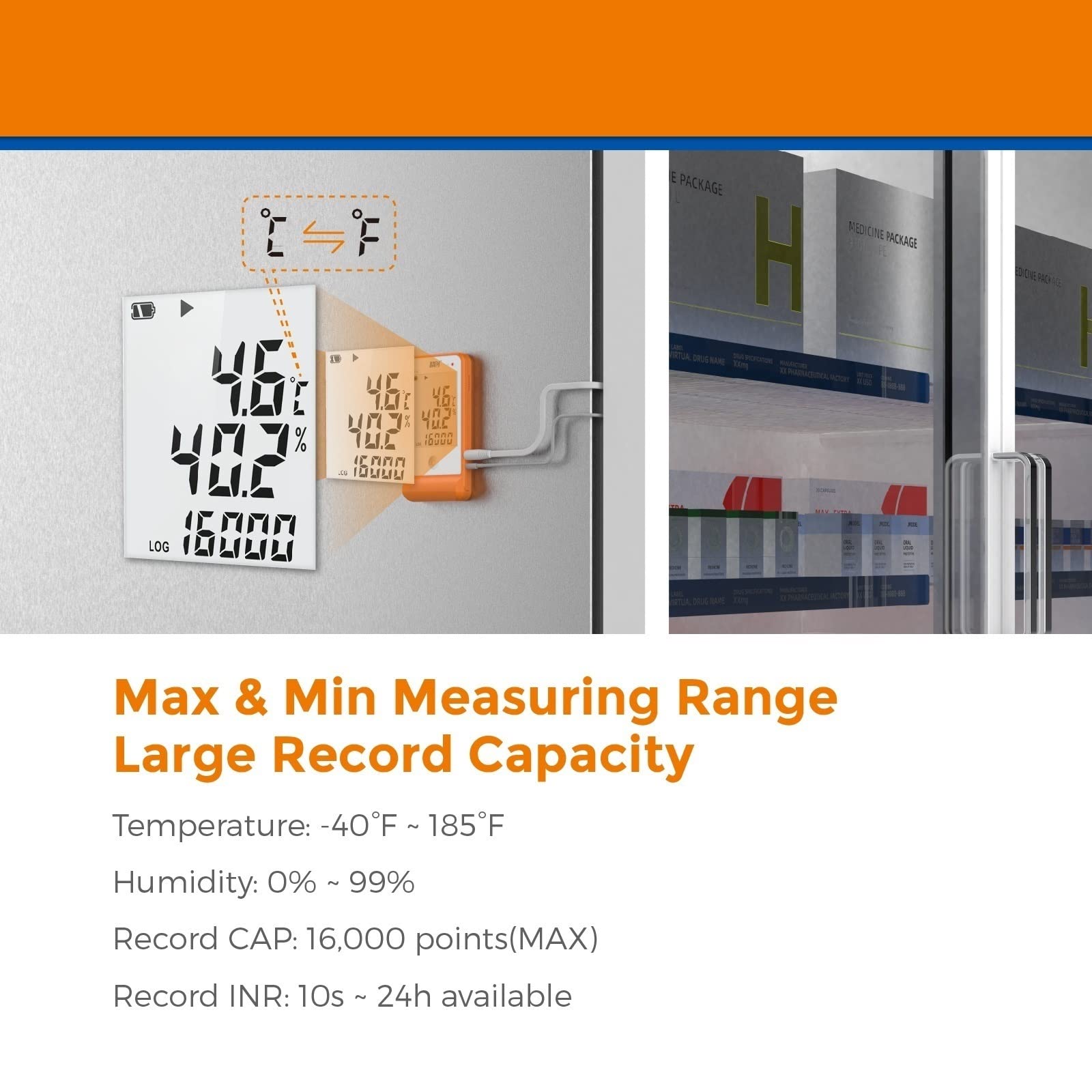 Temperatur-Feuchte-Datenlogger RecorderTemperaturrecorder mit Glykolflaschen-Temperatursensor
