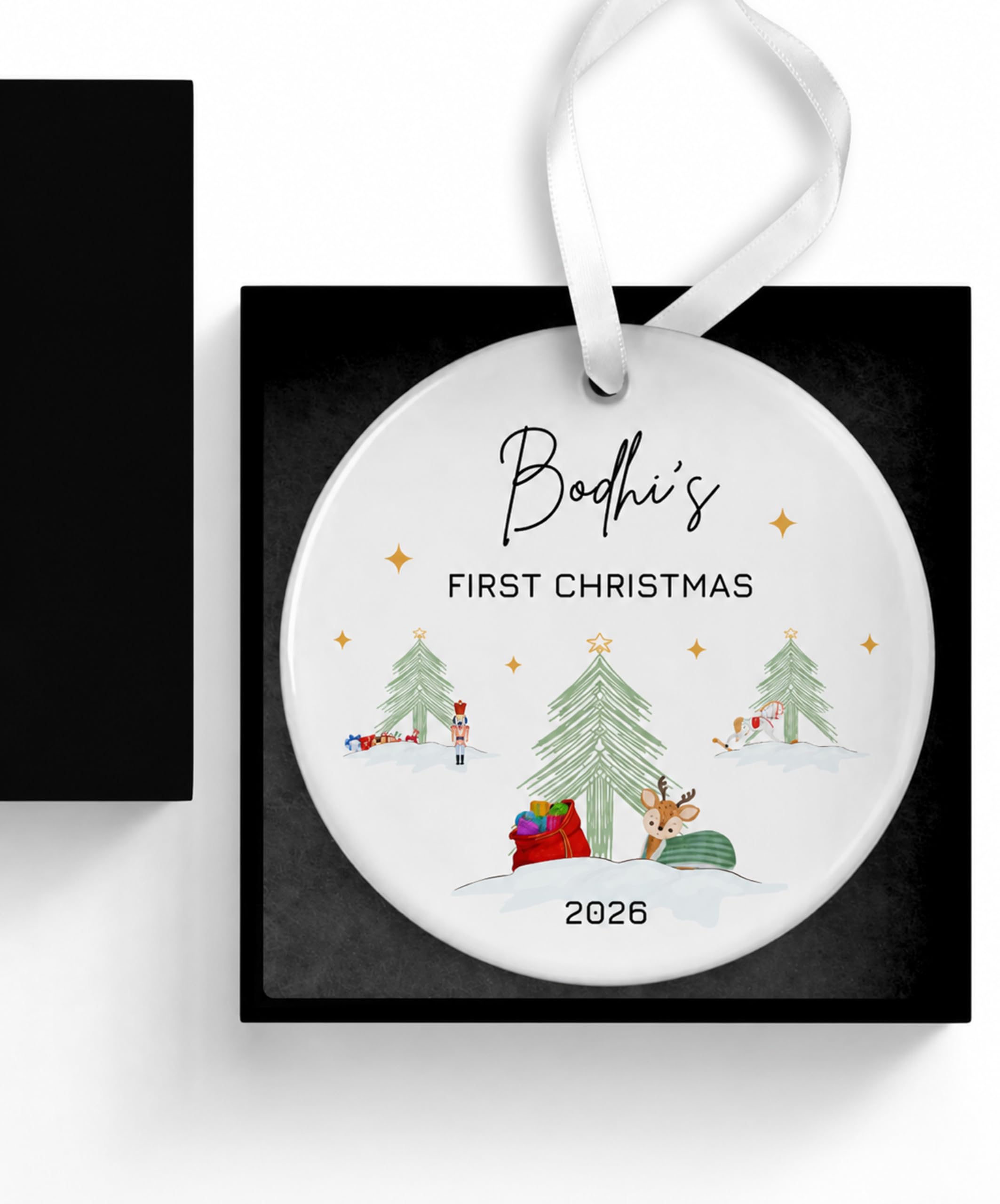 Personalised Baby’s First Christmas Bauble, 1st Xmas Decoration for Baby Boy or Girl, New Baby Keepsake, Ceramic Hanging Tree Ornament