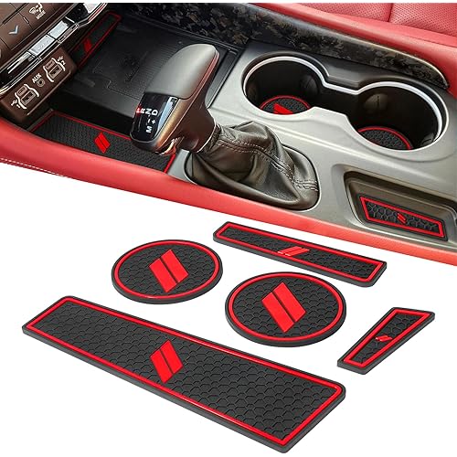 Cup Holder Inserts for Dodge Durango Accessories 2021 2022 2023 2024 2025 2026 Center Console Mat Custom Fit Silicone Cup Liners Pads Interior Decoration (5pcs/Set, Red)