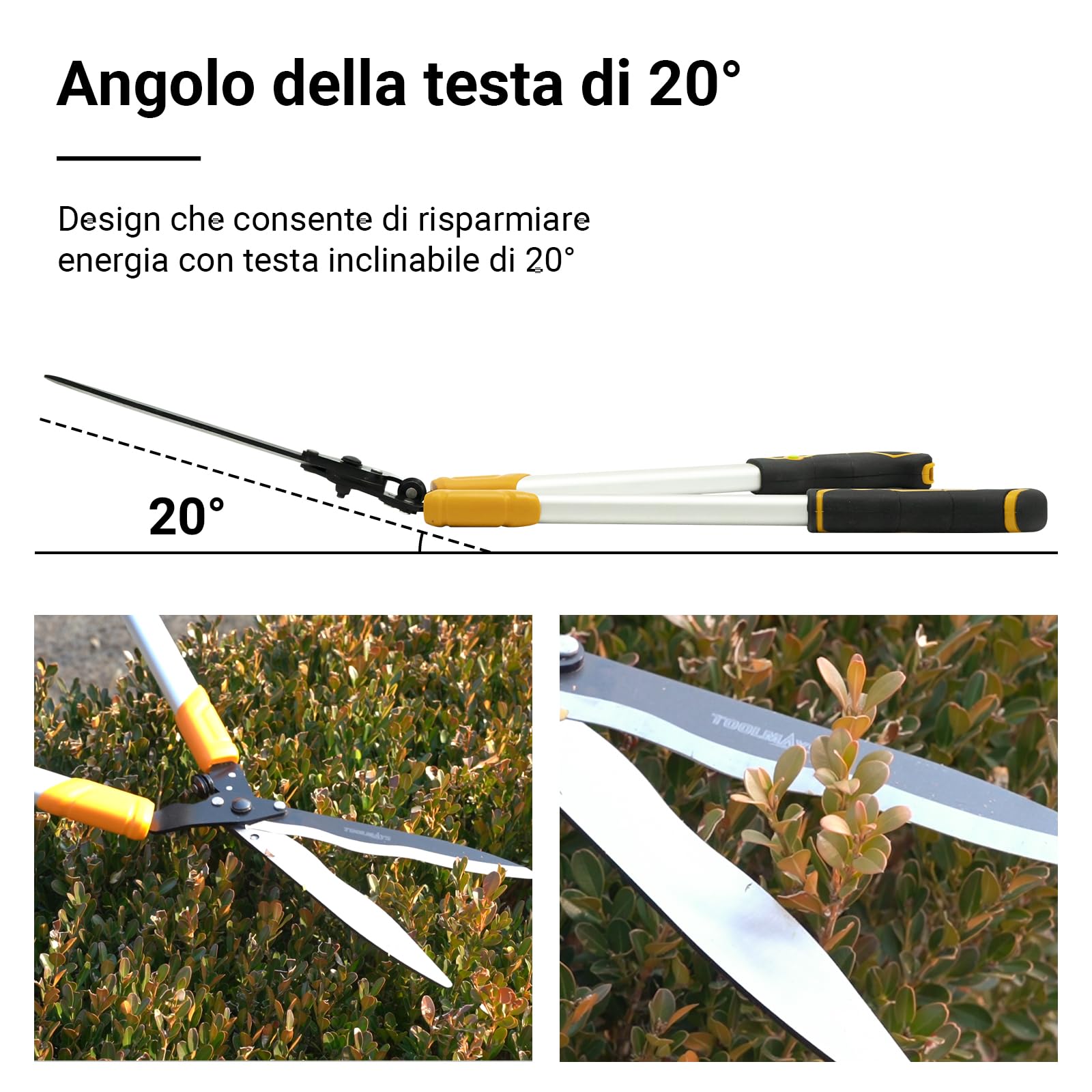 Tagliasiepi 78 cm, cesoie da giardino con sega a mano da 21 cm, cesoie professionali manualmente con design a testa angolata di 20°