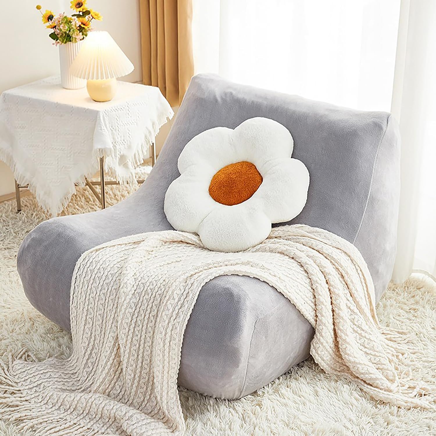 Lazy Floor Sofa Cover Soft Velvet Single Seated Fireside Chair Cover Stretch Armless Lounge Chaise Slipcover Removable Lazy Sofa Cover for Living Room Furniture Protector,Blue