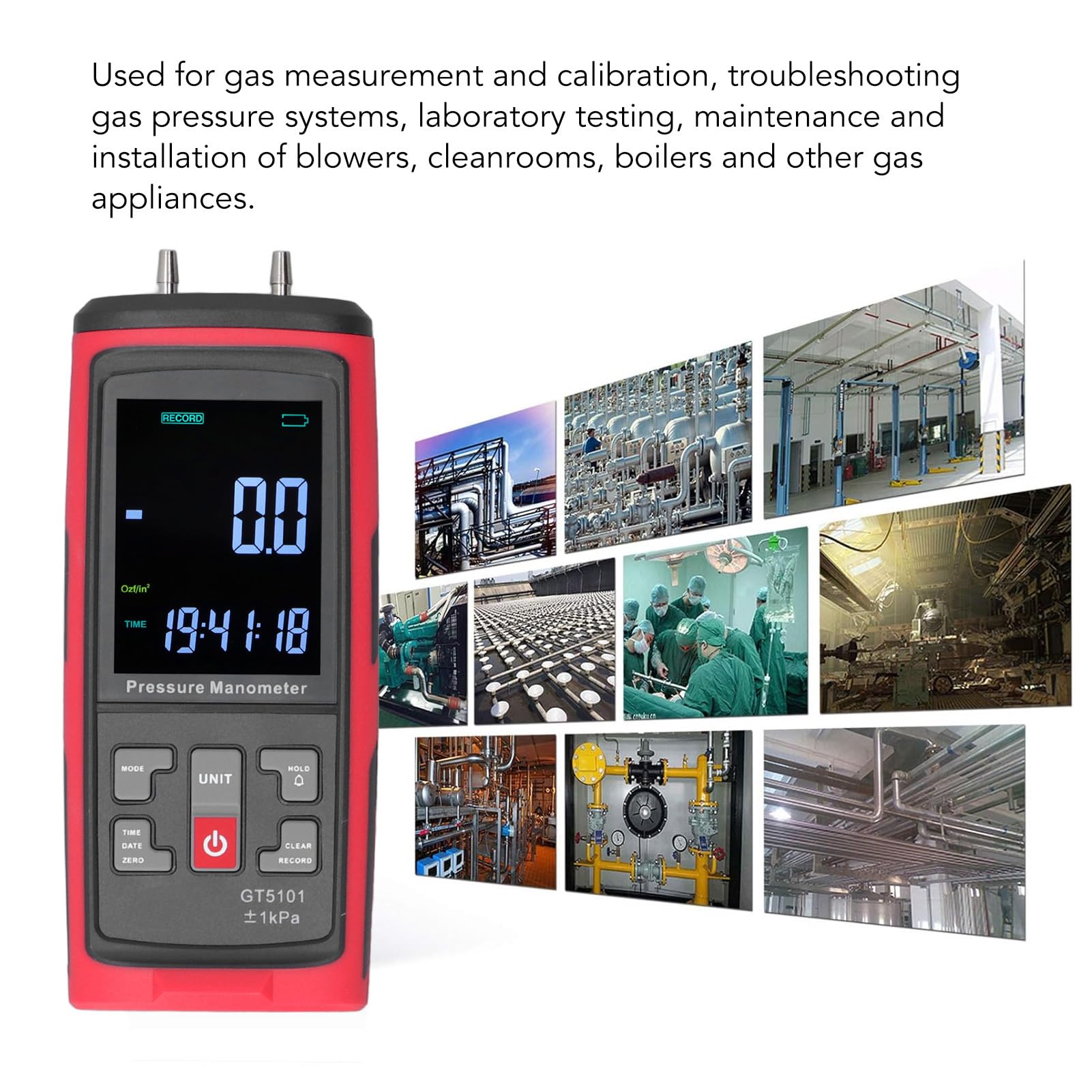 Hyuduo Manómetro Digital Medidor de Presión Diferencial de Doble Puerto con Retroiluminación y Retención de Datos Probador de Presión de Gas HVAC Medidor de Aire Portátil para Técnicos de HVAC