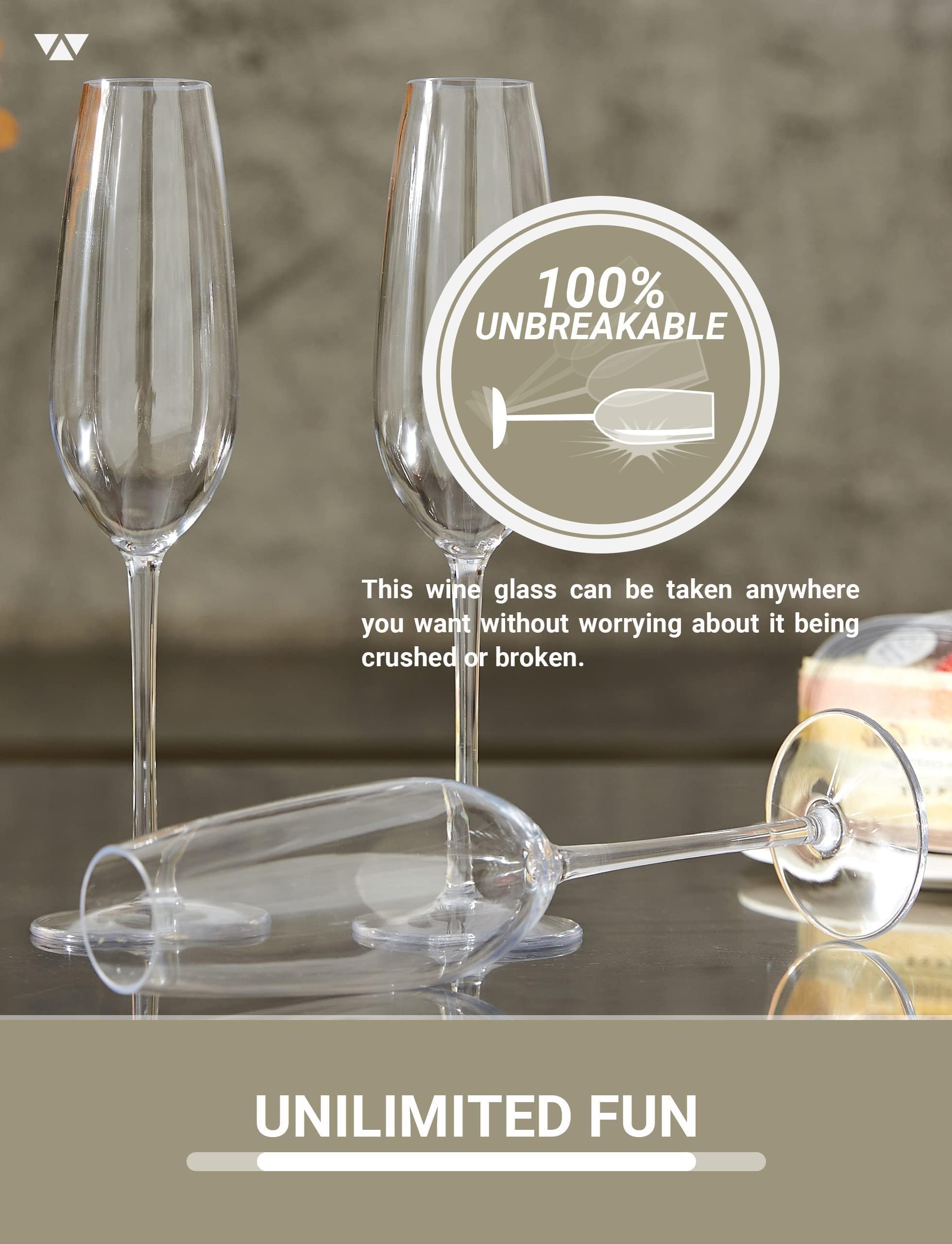 MICHLEY Juego de 2 copas de champán con tallo de 7.6 onzas, copas de champán de 7.6 onzas, irrompibles, de plástico Tritan para vino, regalos de boda