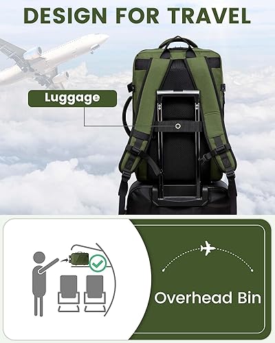 Miniatura 7 de LOVEVOOK Mochila de viaje grande de 50 L expandible de transporte aprobada por aerolíneas Verde Mochilas de viaje
