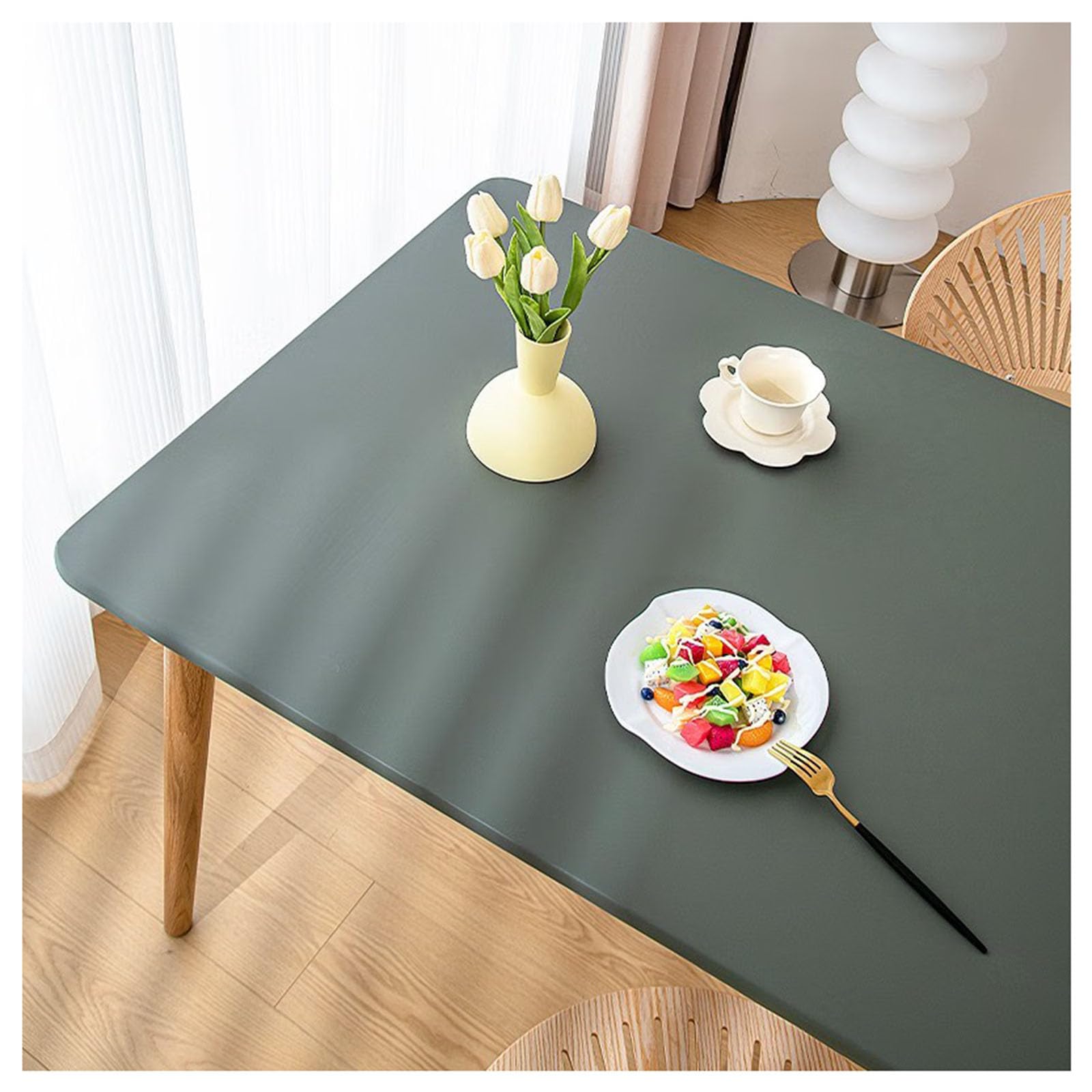 Leather Dining Table Cover with Elastic Edge, Faux Leather Table Cloths for Square/Rectangle, Waterproof Oilproof Heatproof Vinyl Pad (60x120cm, Green)