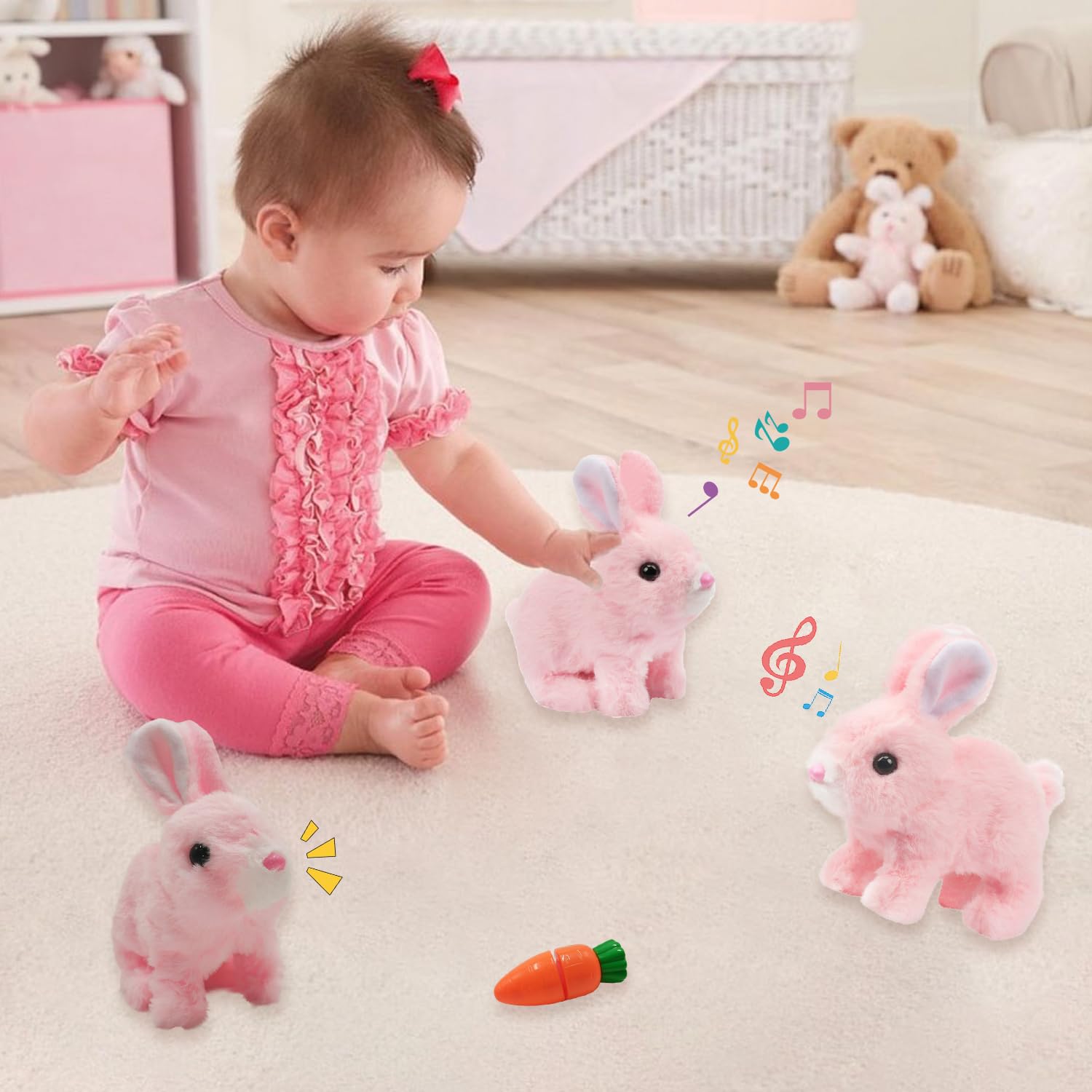 HBSFBH Jouet Lapin Électrique Interactif Qui Saute - Peluche Lapin Pâques Rose - Cadeau Enfant