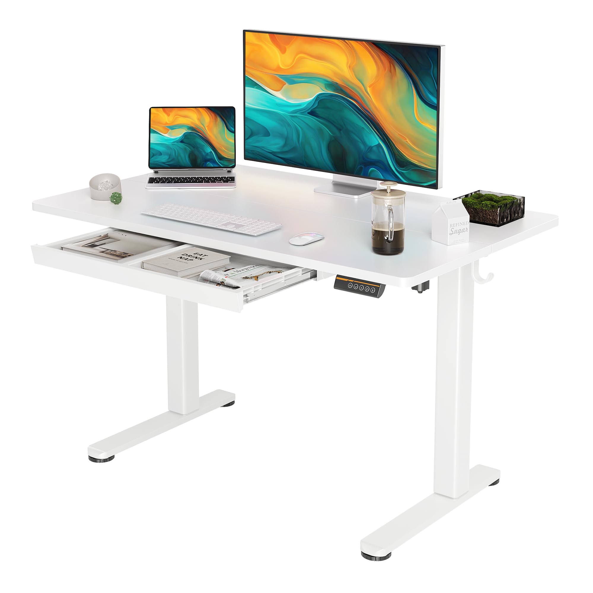 Photo 1 of Standing Desk with Drawers, 48 x 24 Inch Adjustable Height Stand Up Desk, Electric Sit Stand Computer Desk for Home Office, White 48 inch White