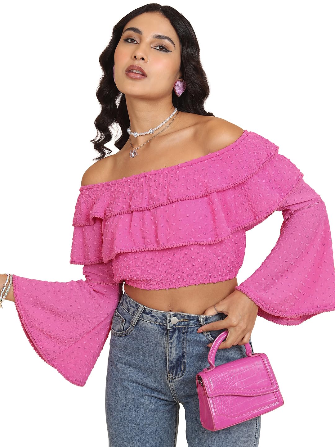 Tokyo Talkies Women's Long Sleeves Off-Shoulder Self Design Tops| Stylish Casual wear-picture-11