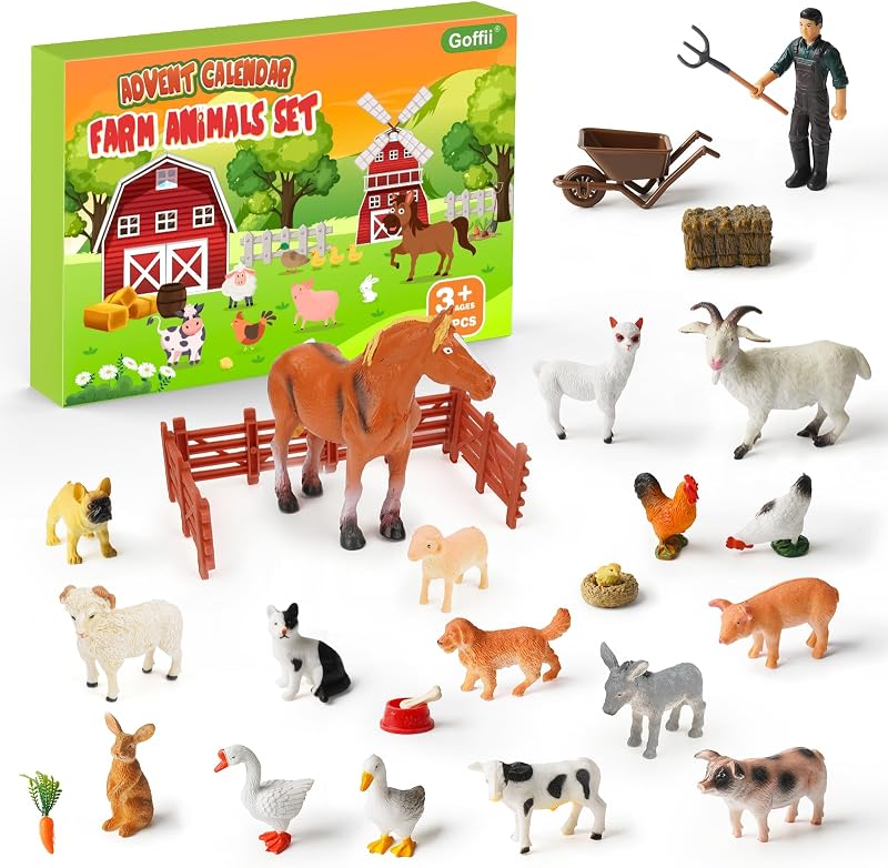 Goffii Calendario Dell'Avvento 2025 per Bambini, Calendario Dell'Avvento Della Fattoria, un Regalo Prima di Natale, con 18 Animali Della Fattoria, Supporta L'Educazione Della Prima Infanzia, Adatto