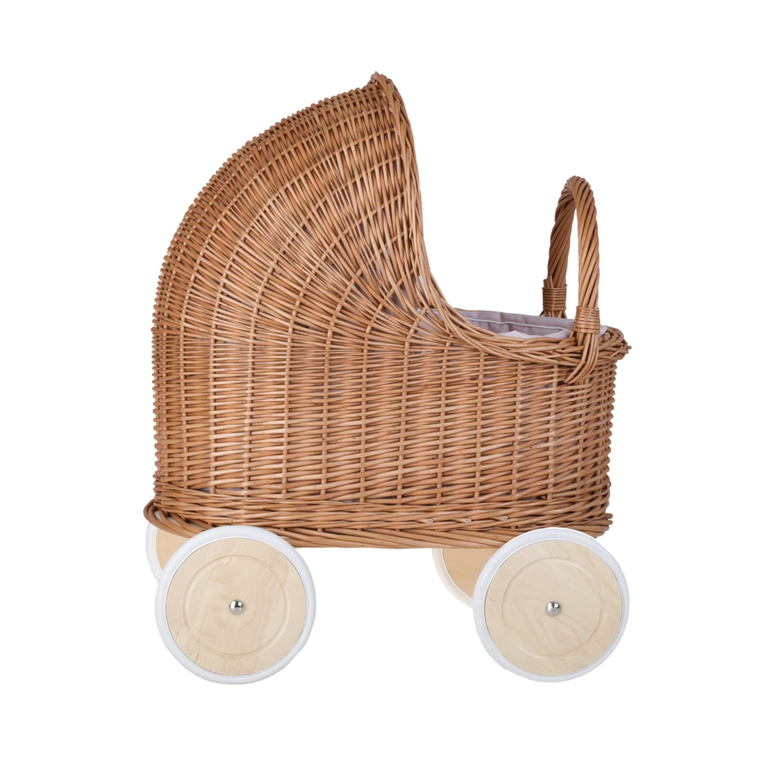Korbpuppenwagen mit Holzuntergestell – Vintage-Stil, wunderschöne Dekoration für Fotoshootings (Pink)