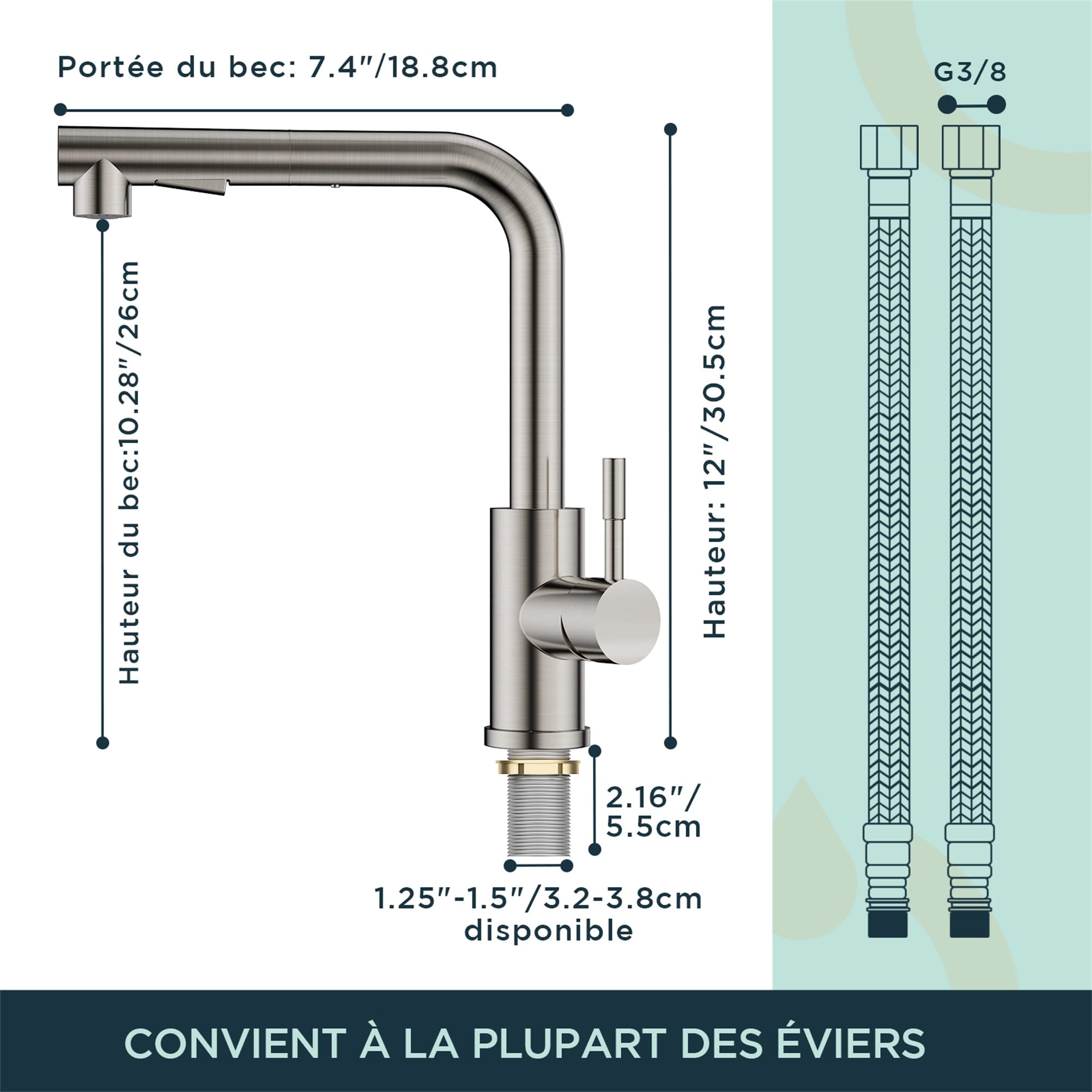 FORIOUS Robinet Cuisine Douchette Extractible 360° Acier Inoxydable 2 Modes Pulvérisation Froid & Chaud