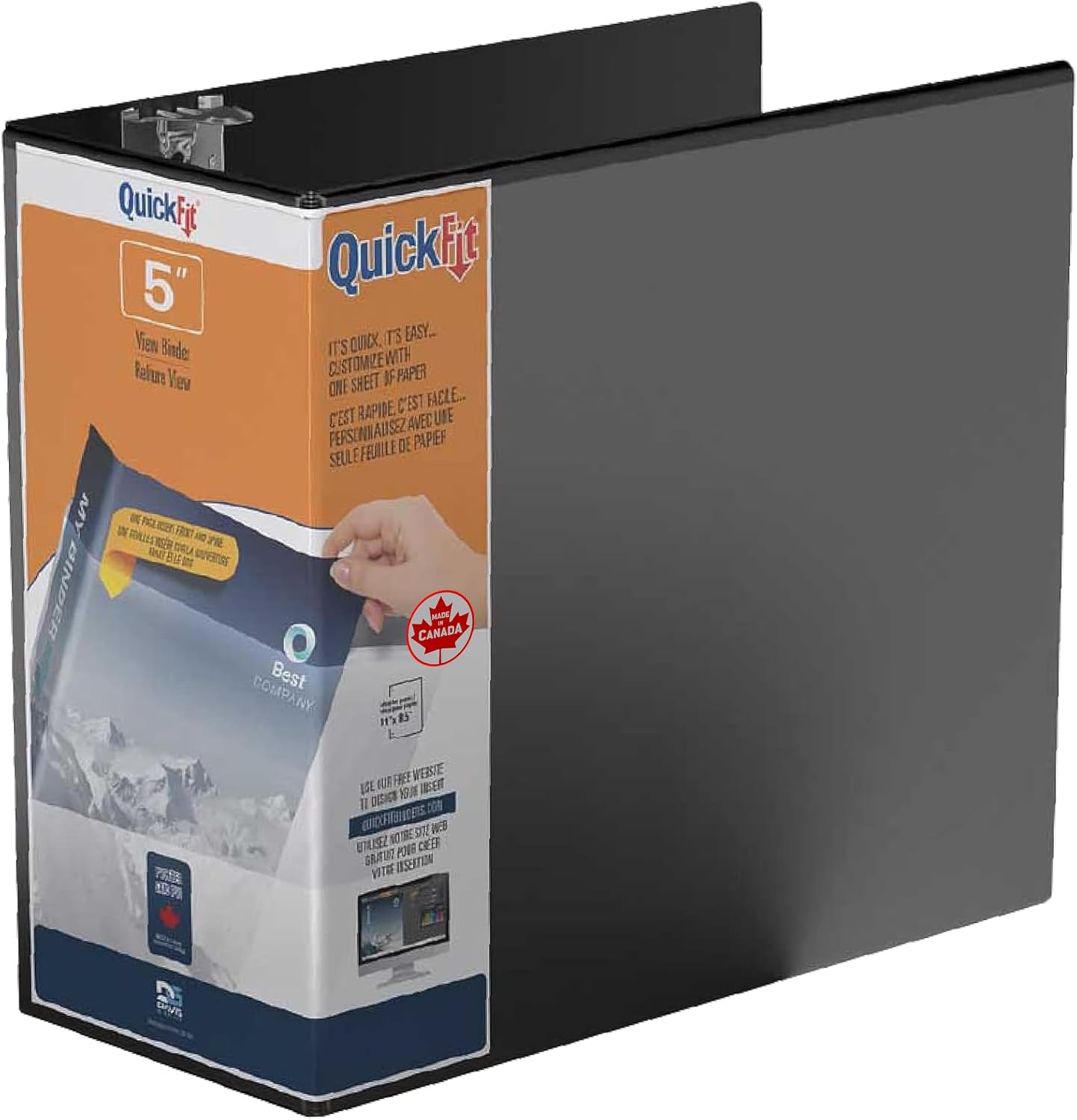 Quickfit View Binder, 3-Ring Binder for School or Office, D Ring, Black, Single, 5 Inch