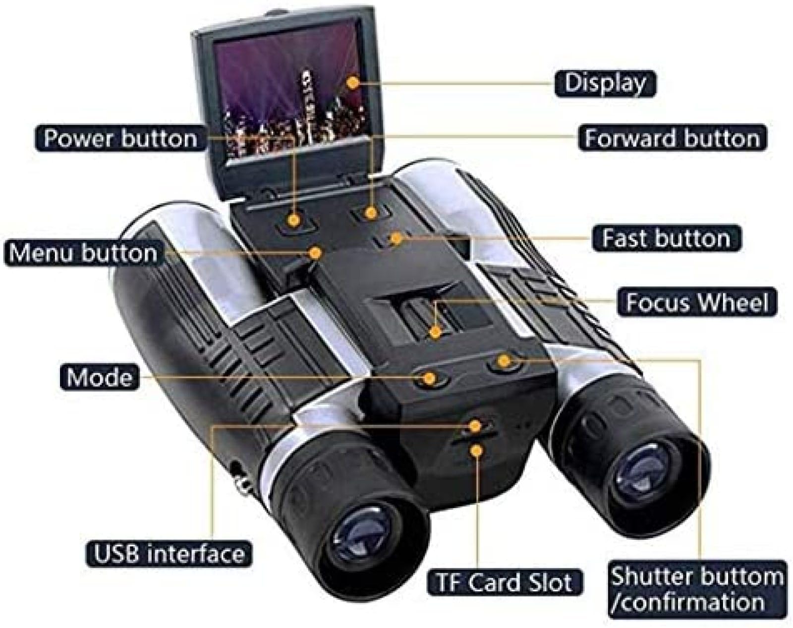 Telescopio/prismáticos Digitales con cámara, Pantalla LCD de 2 Pulgadas, grabadora de fotografías y vídeo de 12x32 y 5MP para observación de Aves, Partidos de fútbol y conciertos