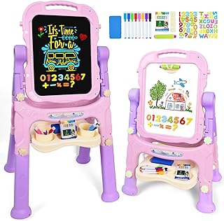 Joyooss Art Easel for Kids Adjustable Toddler Easel Stand for Painting,Magnetic Double Sided Drawing Dry Erase Board Children Art Accessories for Kid Ages 4-8 Boys and Girls Gifts Learning Toy