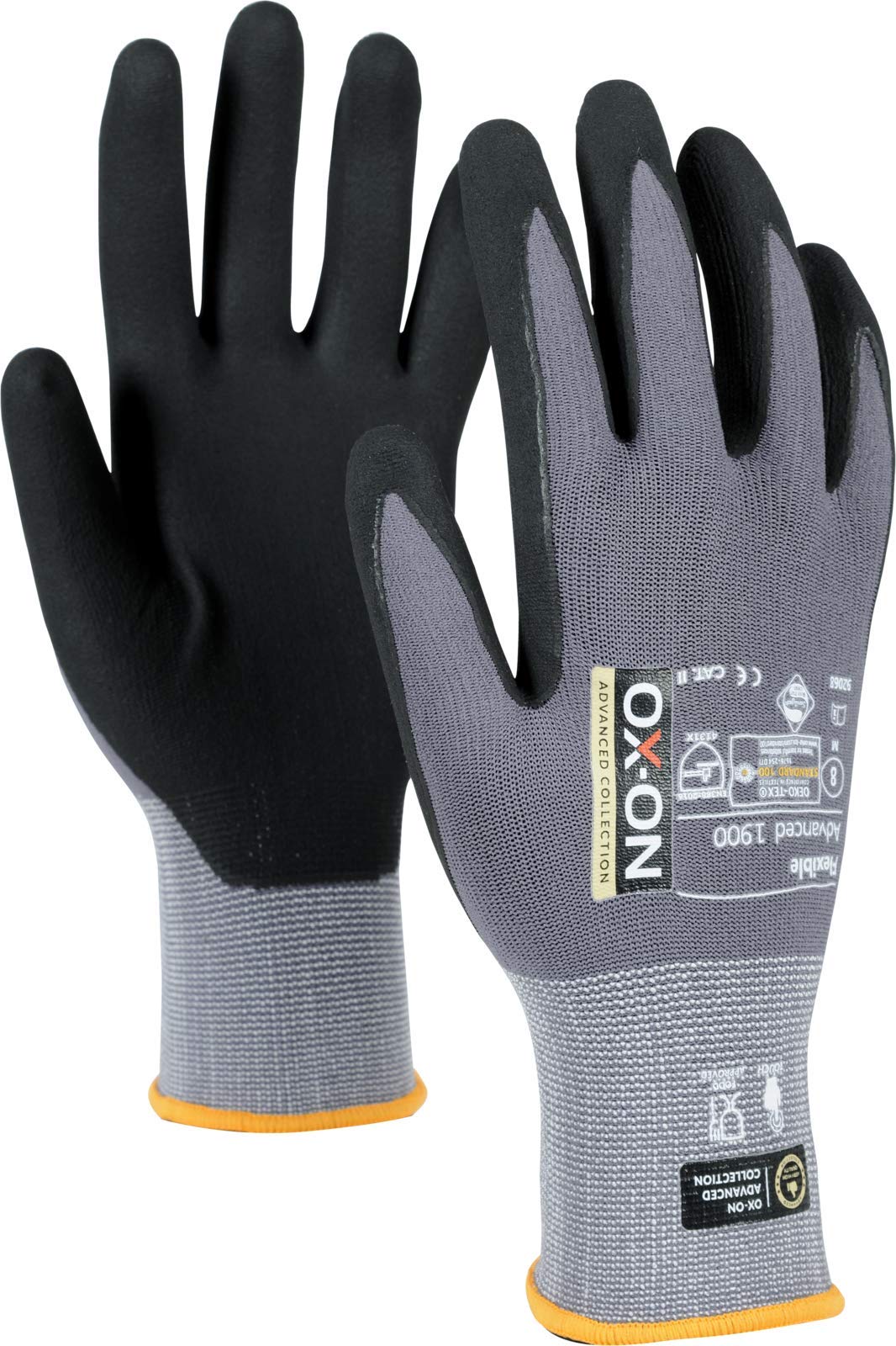Guante OX-ON flexible Advanced 1900 - Guantes de montaje de nitrilo (talla 6-12, duraderos y aptos para pantalla táctil, ajuste perfecto (7/S)
