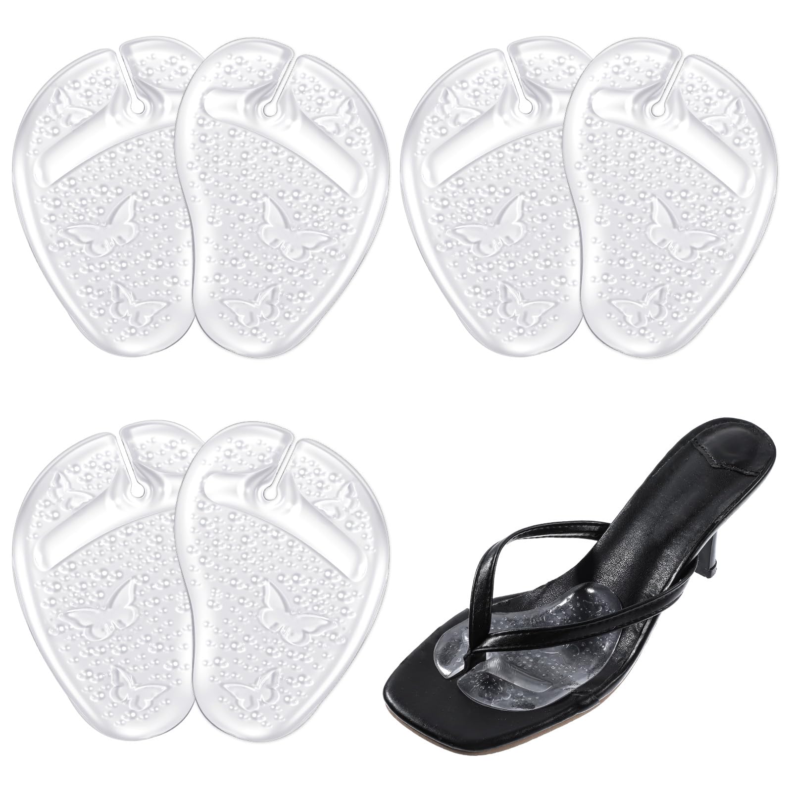 6Pcs Gel Metatarsal Pads for Thong Sandals Toe Protectors, Soft Reusable Forefoot Cushion Inserts for Flip Flop, Self-Adhesive Non Slip Shoe Cushion Inserts for Metatarsal Support Pain Relief