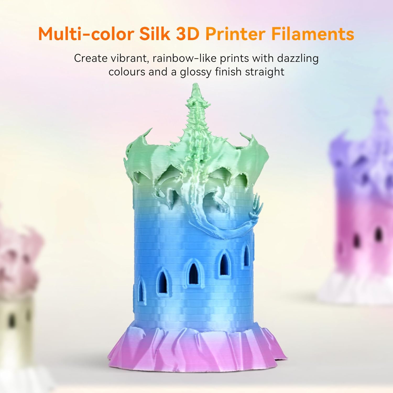 TECBEARS Silk Rainbow PLA Filament 1.75mm, Gradient 3D Printer Filament, Shiny Silk Rainbow Filament, Fast Color Change Each 8 Meters, Dimensional Accuracy +/- 0.02mm(Lilac-Violet)