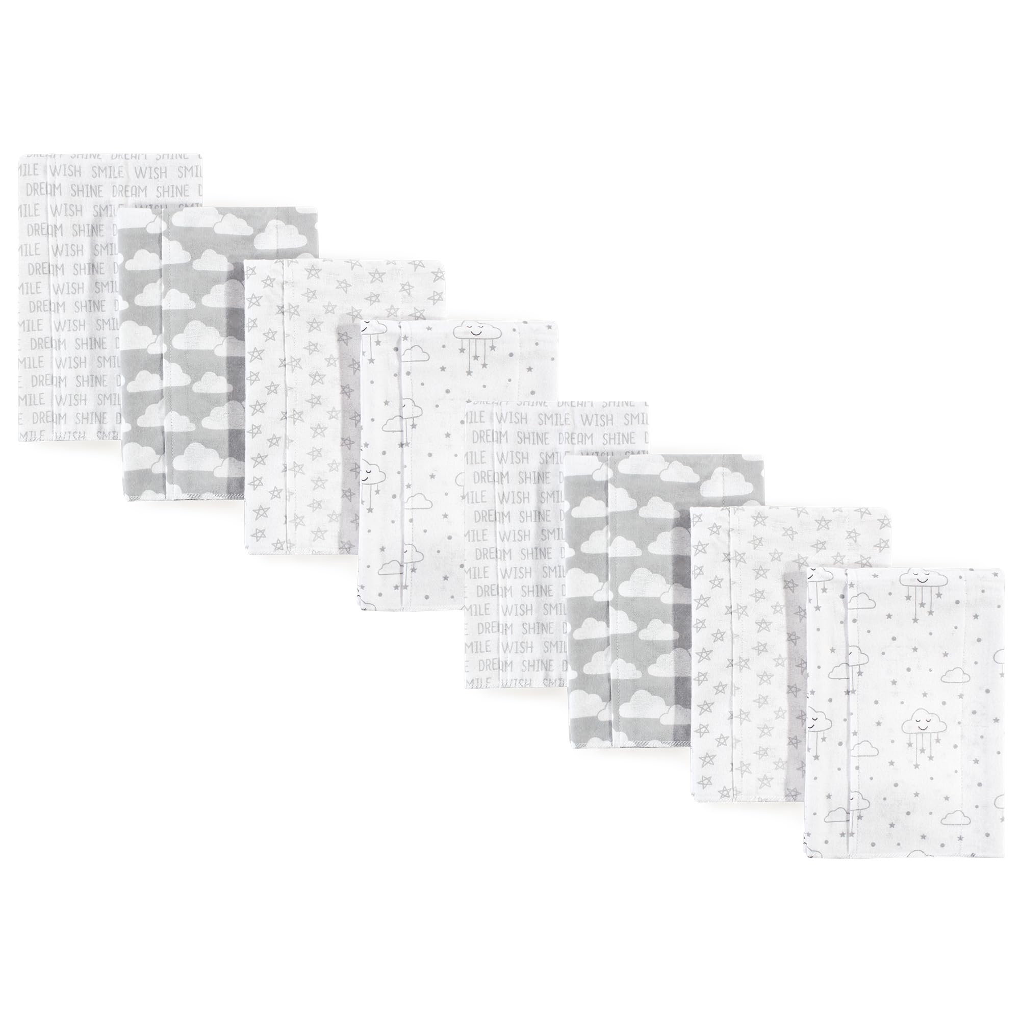 Hudson Baby Cotton Poly Flannel Burp Cloths Multipack, Gray Clouds 8-Pack, One Size
