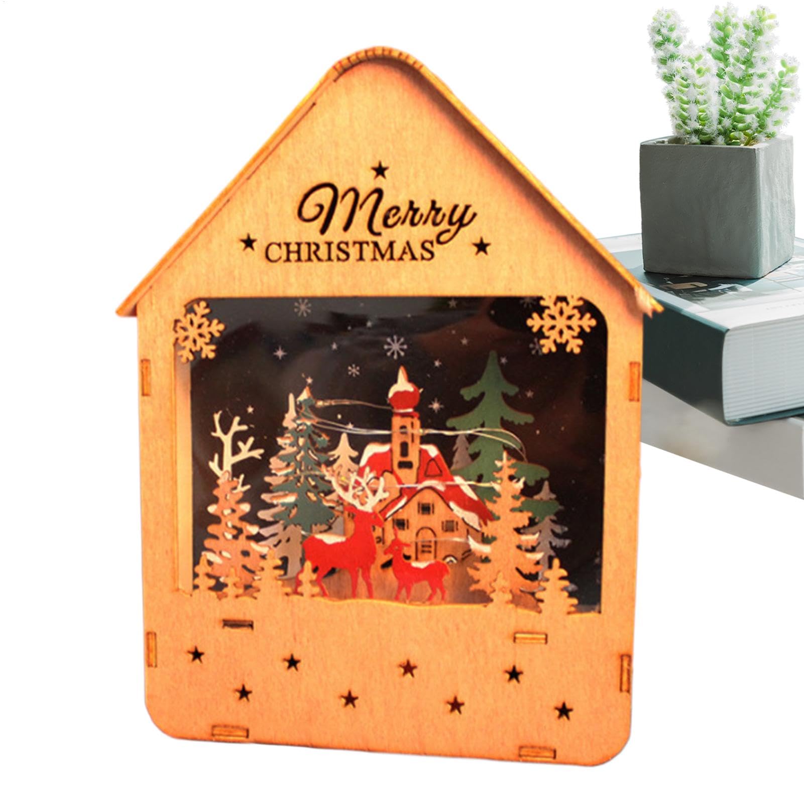 Hitburu Casas navideñas iluminadas con Madera, cabaña iluminada - Adornos de Escritorio de casa LED - Cabañas de Troncos navideñas rústicas y Creativas para decoración de Mesa de Comedor