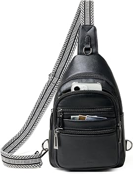 Leresas Sling Bag for Women Cross Body Bags Fanny Packs Over the Shoulder Bag Sling Backpack Vegan Leather Trendy Gifts Travel Handbag Black