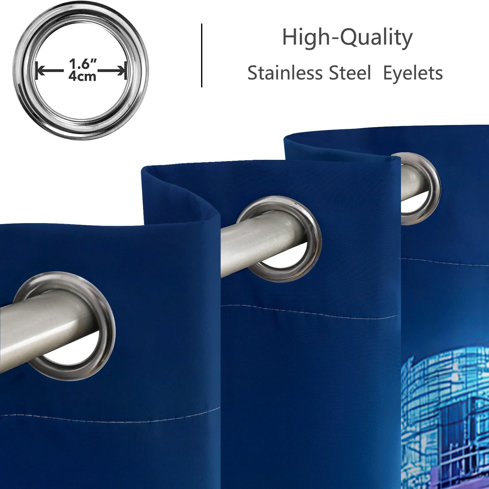 Cortinas opacas con ojales, juego de 2 unidades, 225 x 140 cm (alto x ancho), cortinas opacas para salón, oficina, sala de reuniones, vestíbulo de hotel, fotografía panorámica urbana, protección UV