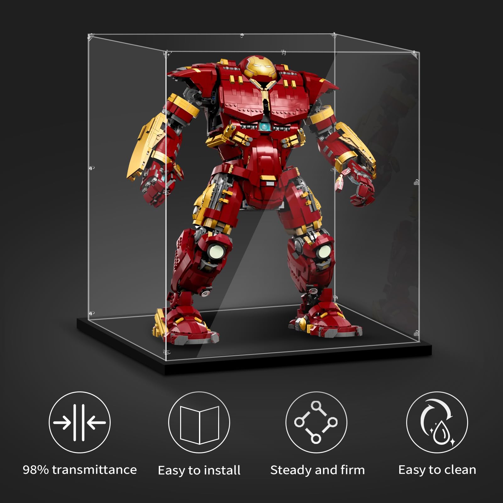 LILIKAKA Acrylic Display Case for Lego 76210 Hulkbuster, 19.68x11.81x21.65inches (50x30x55cm), Protect Your Collectibles from Dust with a Clear Showcase