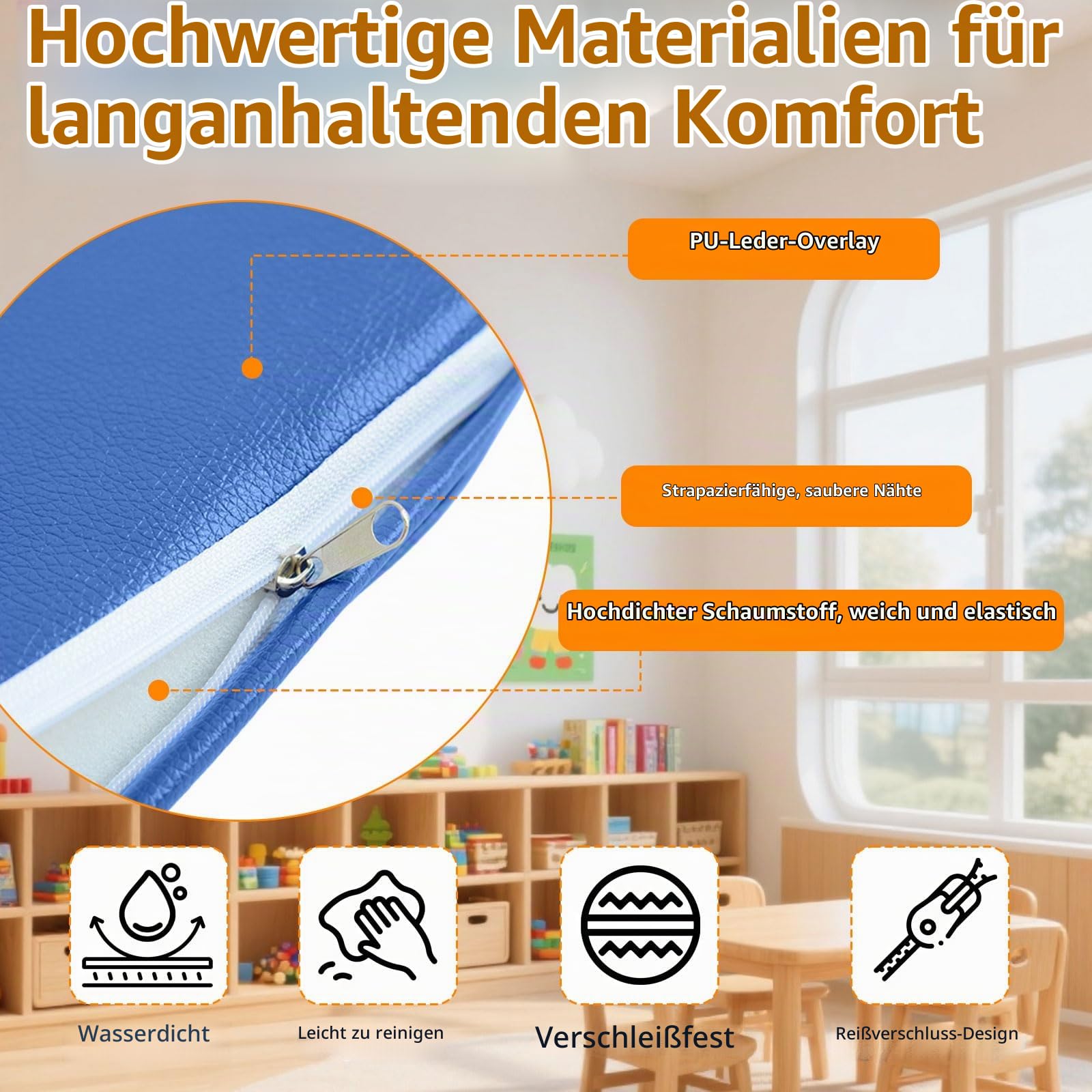 12er-Pack Kinder-Bodenkissen, Schaumstoffsitz mit Griff und abnehmbarem Bezug, flexible Sitzgelegenheiten für Klassenzimmer, Grundschule, Regenbogenfarben, für Tatami-Kindertagesstätten, Meditation