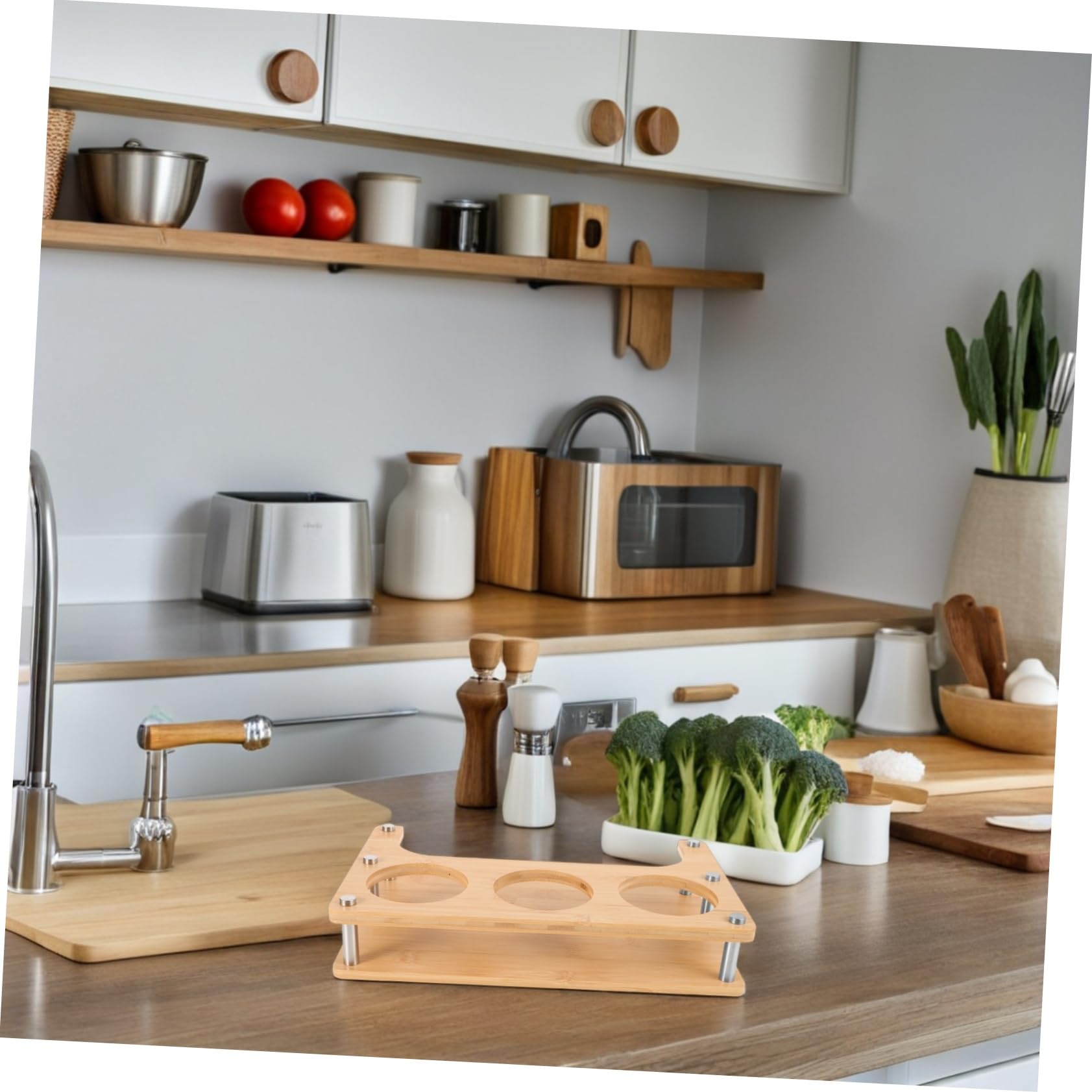 SOLUSTRE Organisateur D'épices Support Stable Cuisine en Bois Beige Multifonction pour Rangement Compact Bouteilles D'huile, Sel Vinaigre