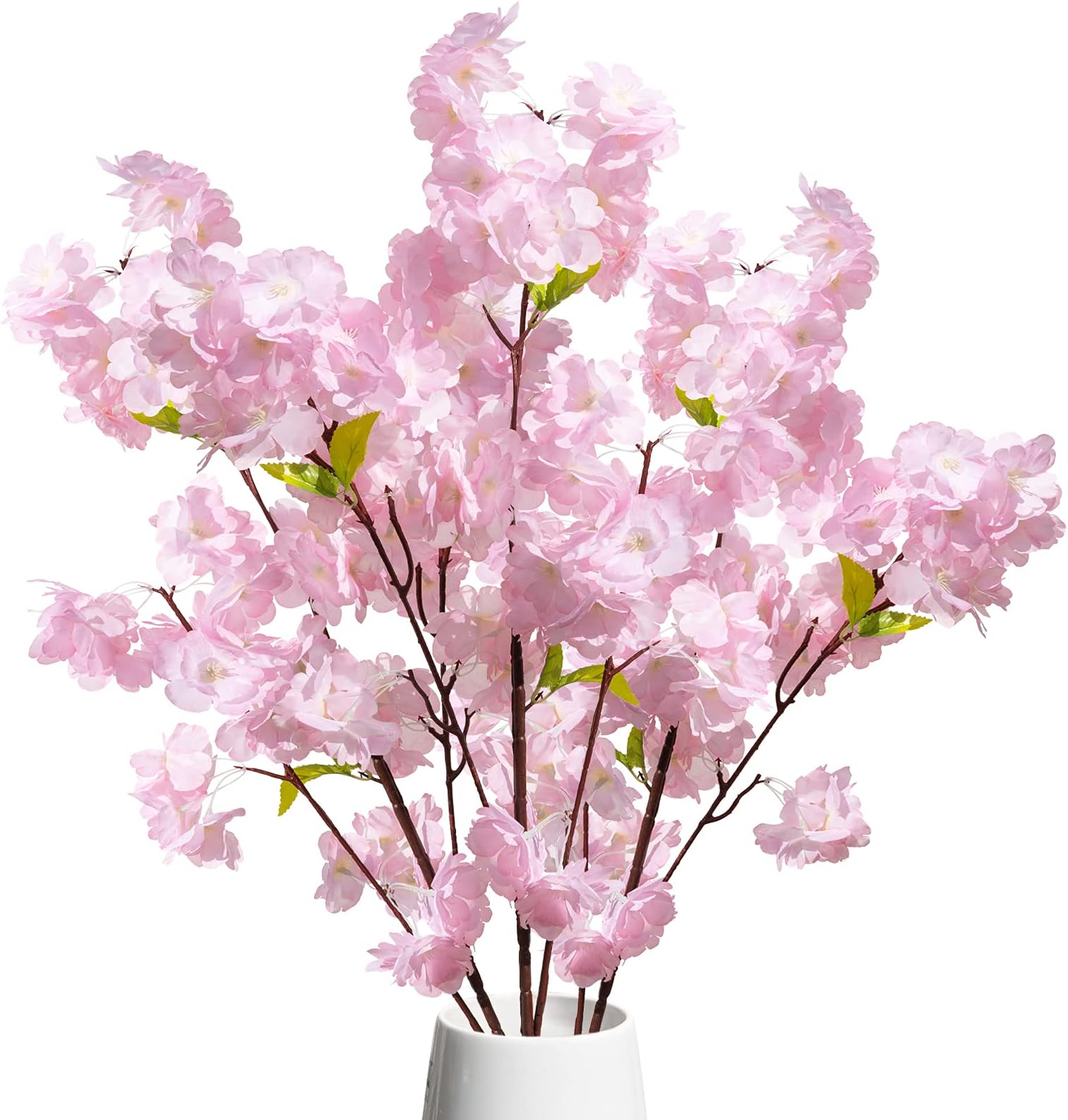 Artificial Cherry Blossom Flowers Decor [3 Branches, 38 Inch in Pink] Plastic Fake Cherry Blossom Branches with Polyester Real Touch Leaves. Faux Floral for Wedding Table Centrepiece, Home, Garden