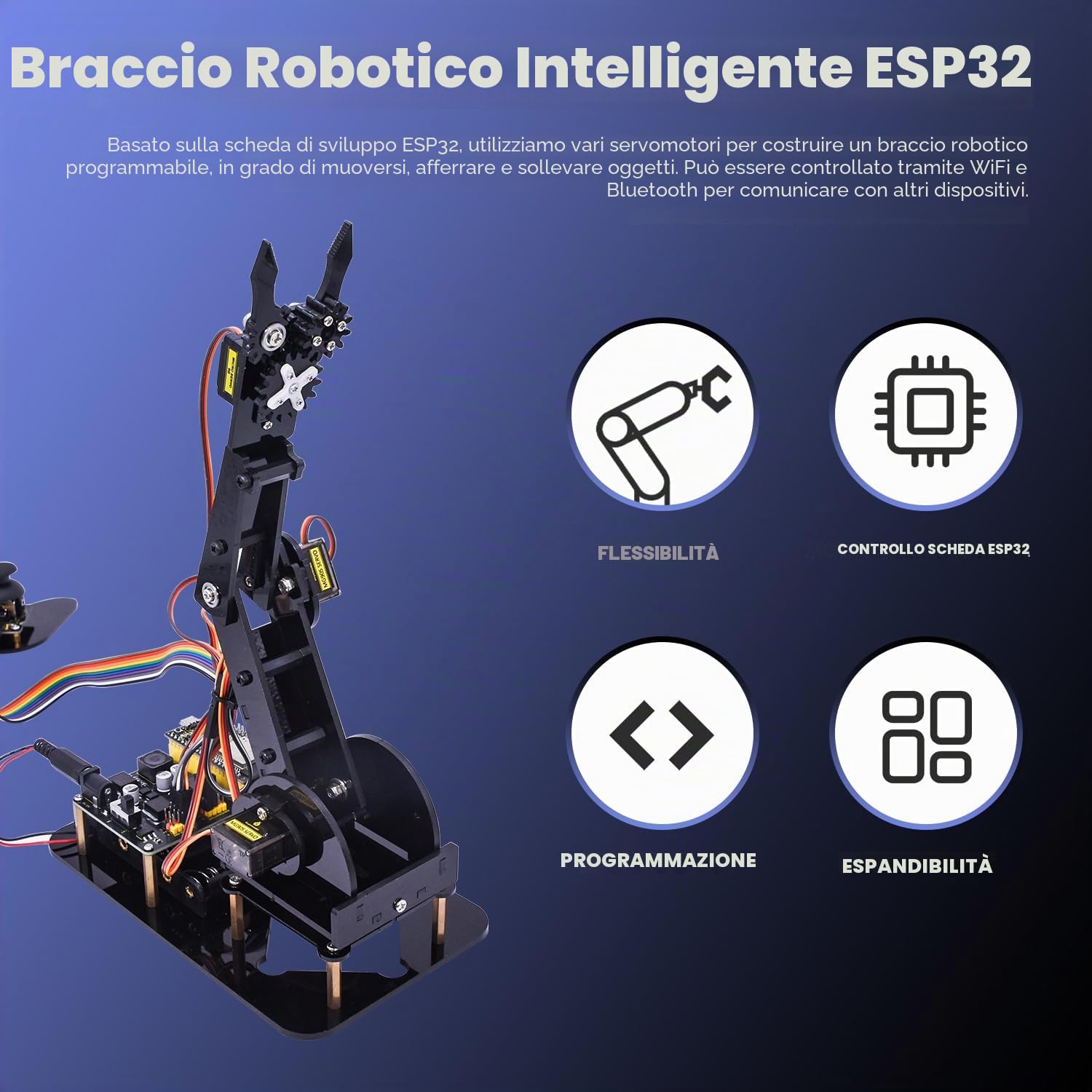 KEYESTUDIO braccio robot intelligente ESP32 con joystick, kit costruzione robot programmazione fai-da-te 4DF per adolescenti adulti