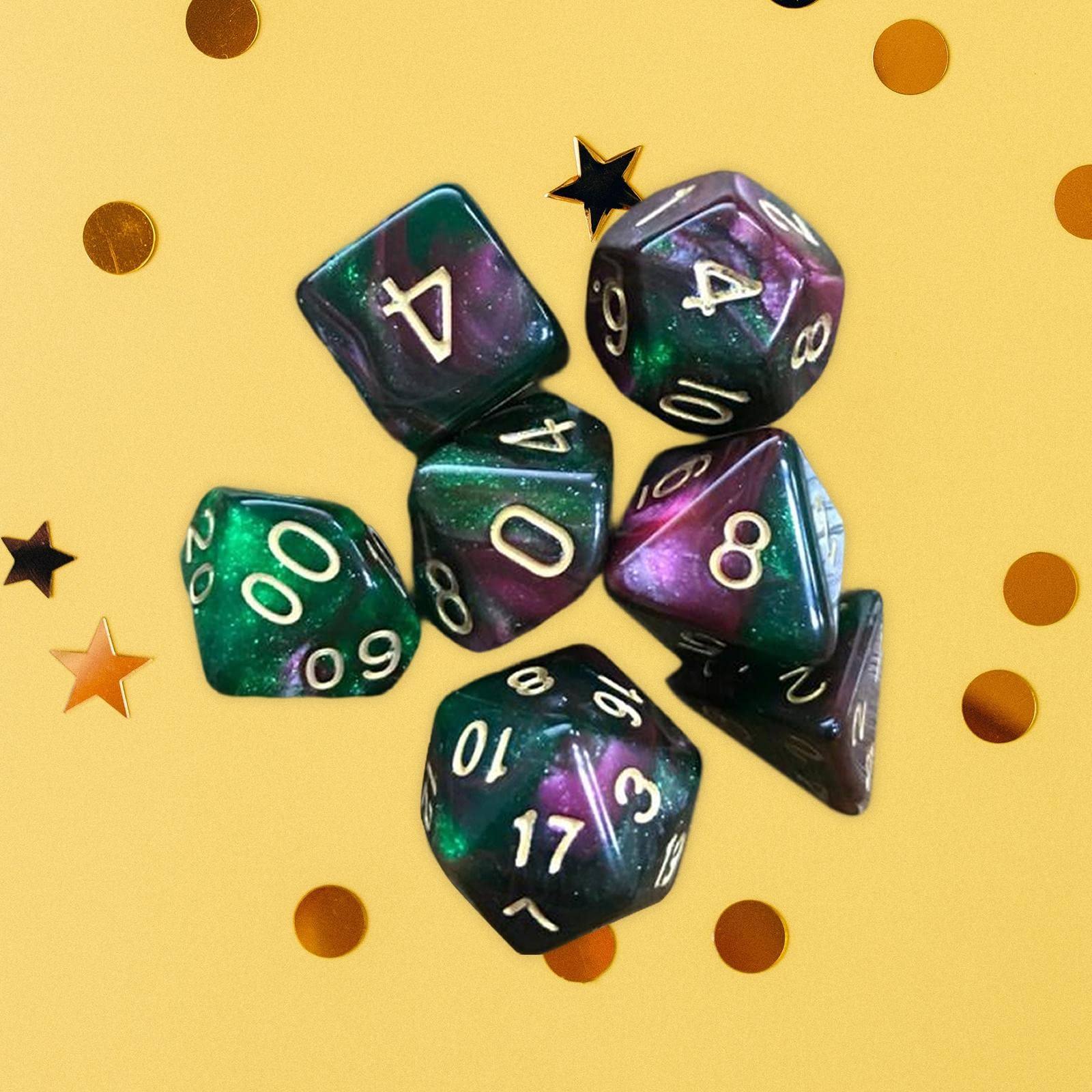TISHITA Jeu de Dés Polyédriques 3x7x, Dés de Astrologique, Jeu de Société, Jeu de Dés pour Bar, 6 pièces