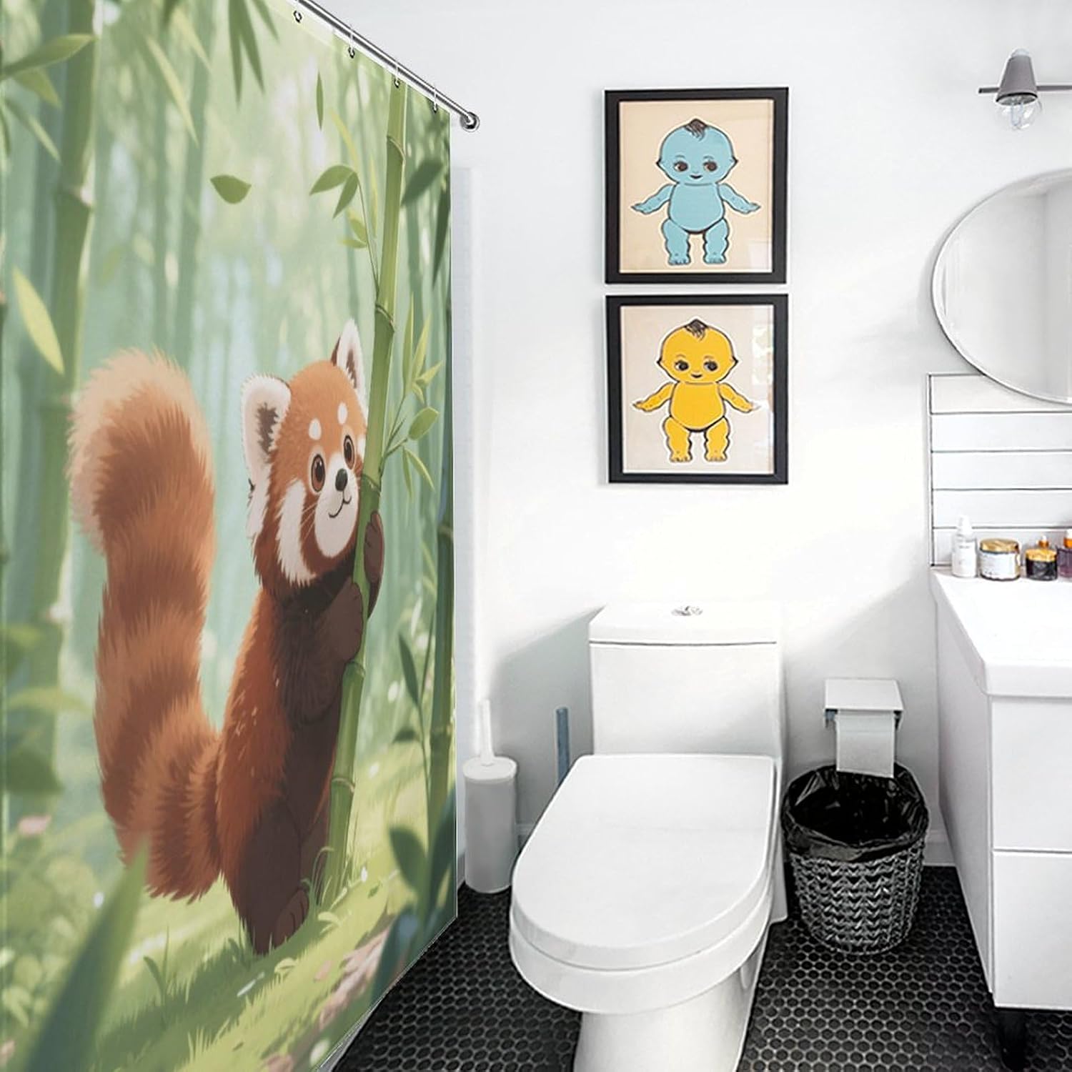 Shower Curtains Fabric Shower Curtain Liner Liner Showers Curtain Red Pandas in The Bamboo Forest Showers Curtin Opaque for Privacy Protection Water Splash Protection High Aesthetics