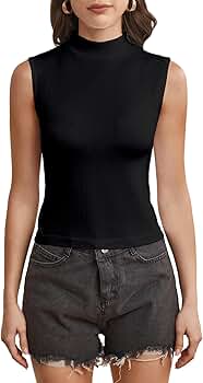 Suprenx Women's Mock Turtleneck Top Sleeveless Solid Rib
