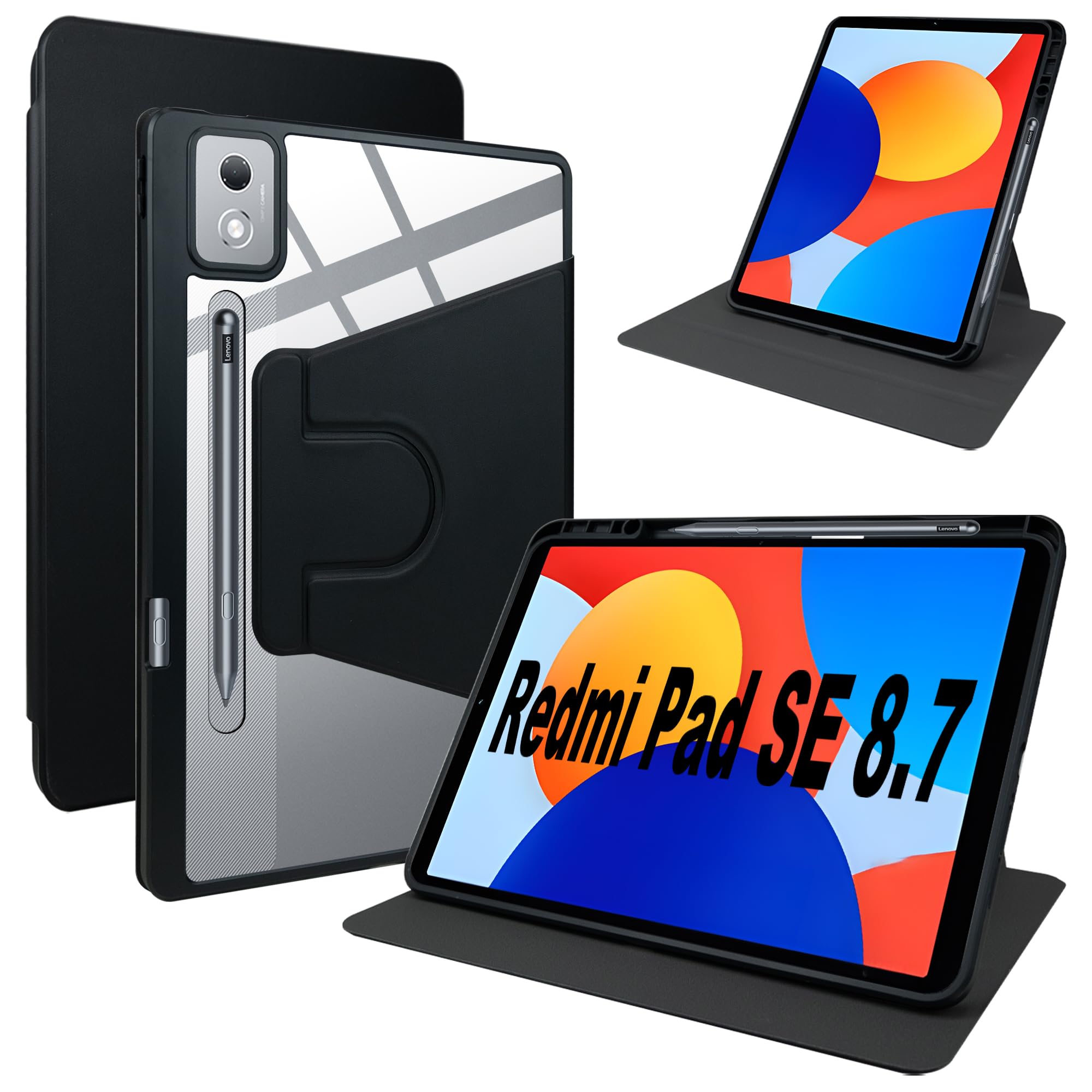 Lemxiee PU Leather Case for Xiaomi Redmi Pad SE 8.7 Inch Case with Pen Slot/Rotating Stand/Scratch-Resistant, PU Leather + Acrylic Case for Xiaomi Redmi Pad SE 8.7 Inch (2025) 12.3 Inch Cover