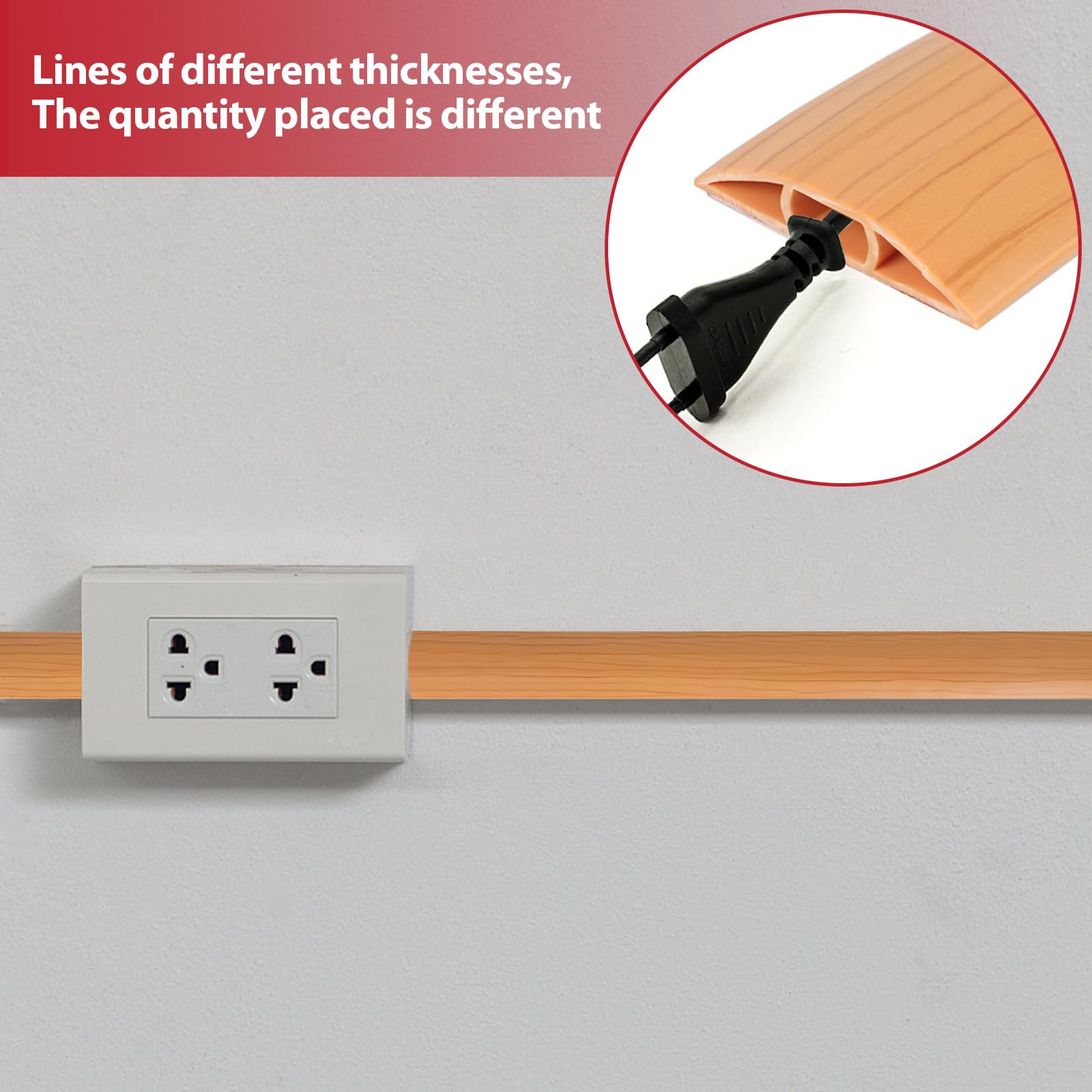 Protector de cable de suelo, flexible y cortable, protección de cable de PVC, autoadhesivo, cubierta para cables de suelo, protege los cables y evita tropiezos, 60 mm x 2 m, grano de madera amarilla