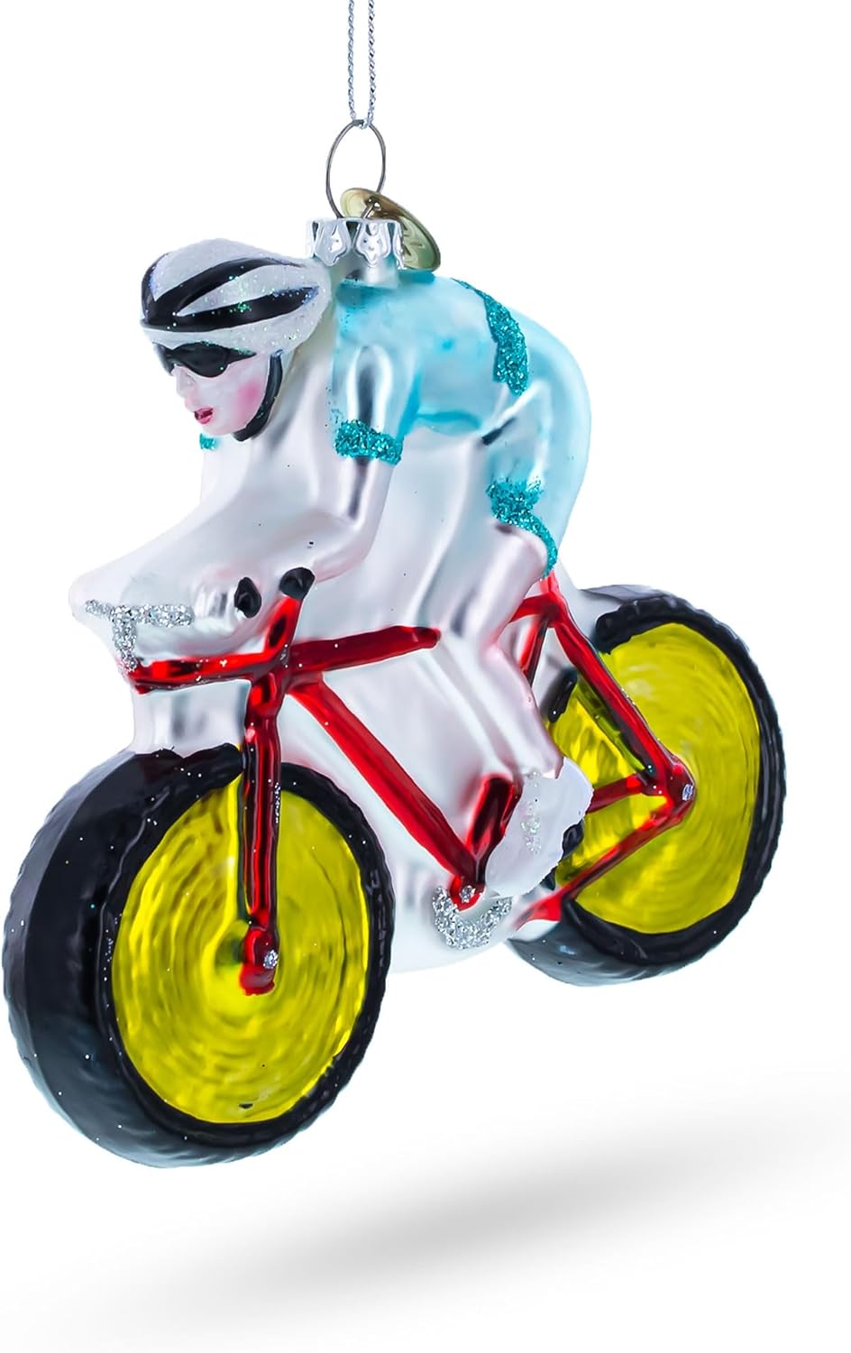 Cycling Sportsman on Bicycle Glass Christmas Ornament