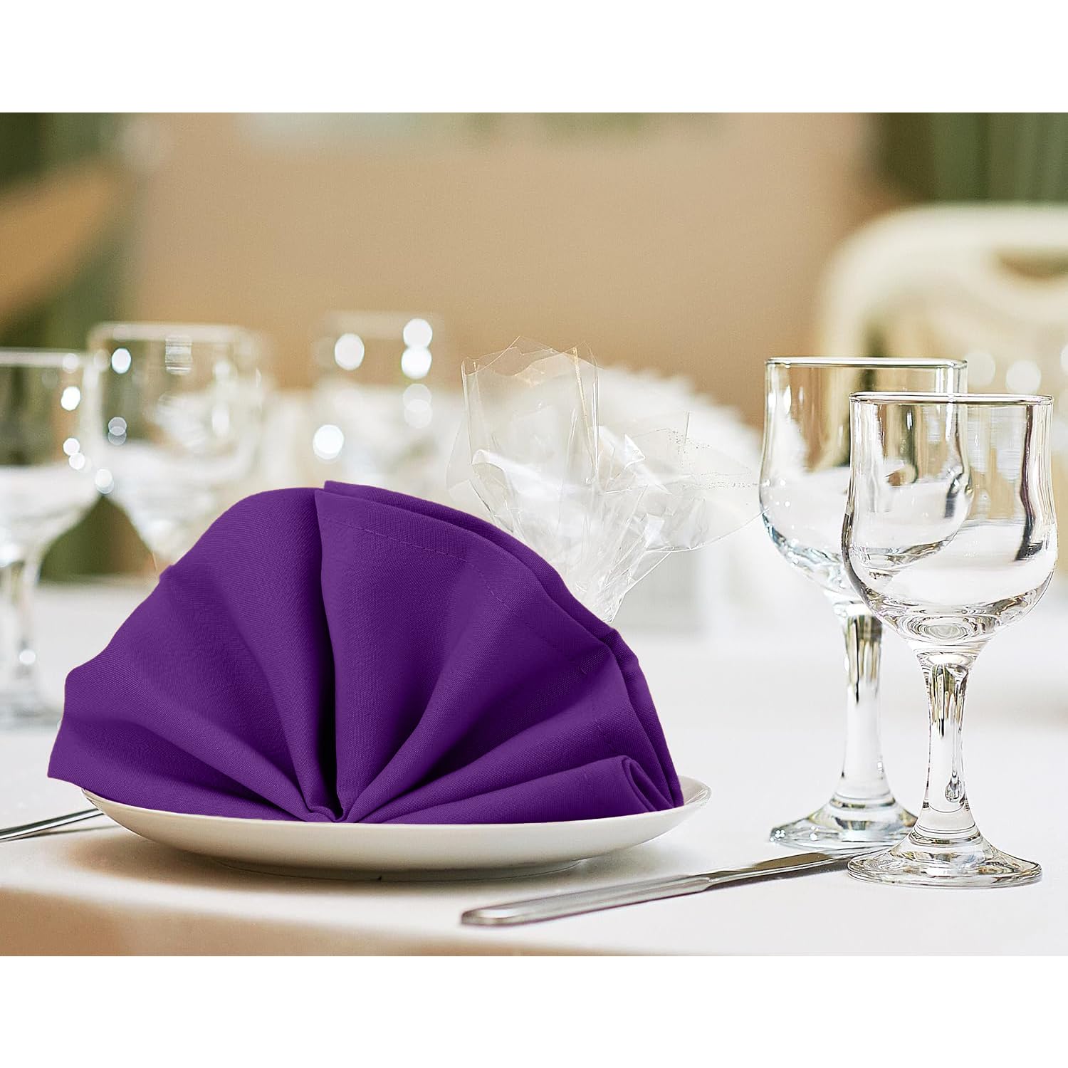Lot de 50 serviettes de table carrées en polyester avec bords ourlés pour mariage, réception, dîner, banquets et fêtes de Noël - 48 cm x 48 cm - Violet