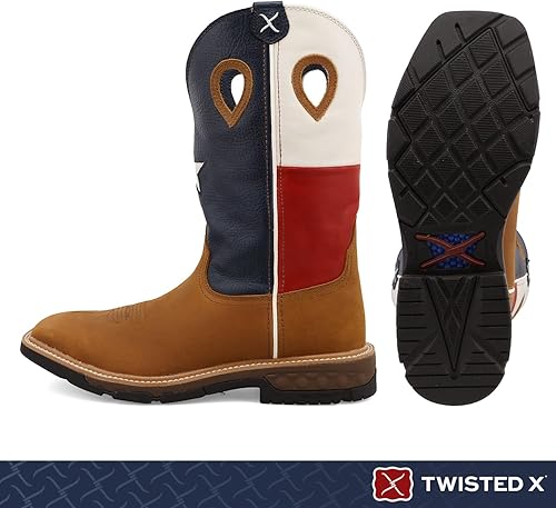 Miniatura 9 de Twisted X Botas Hombre Marrón Claro 12" Bandera de Texas Soft Toe Botas de Trabajo