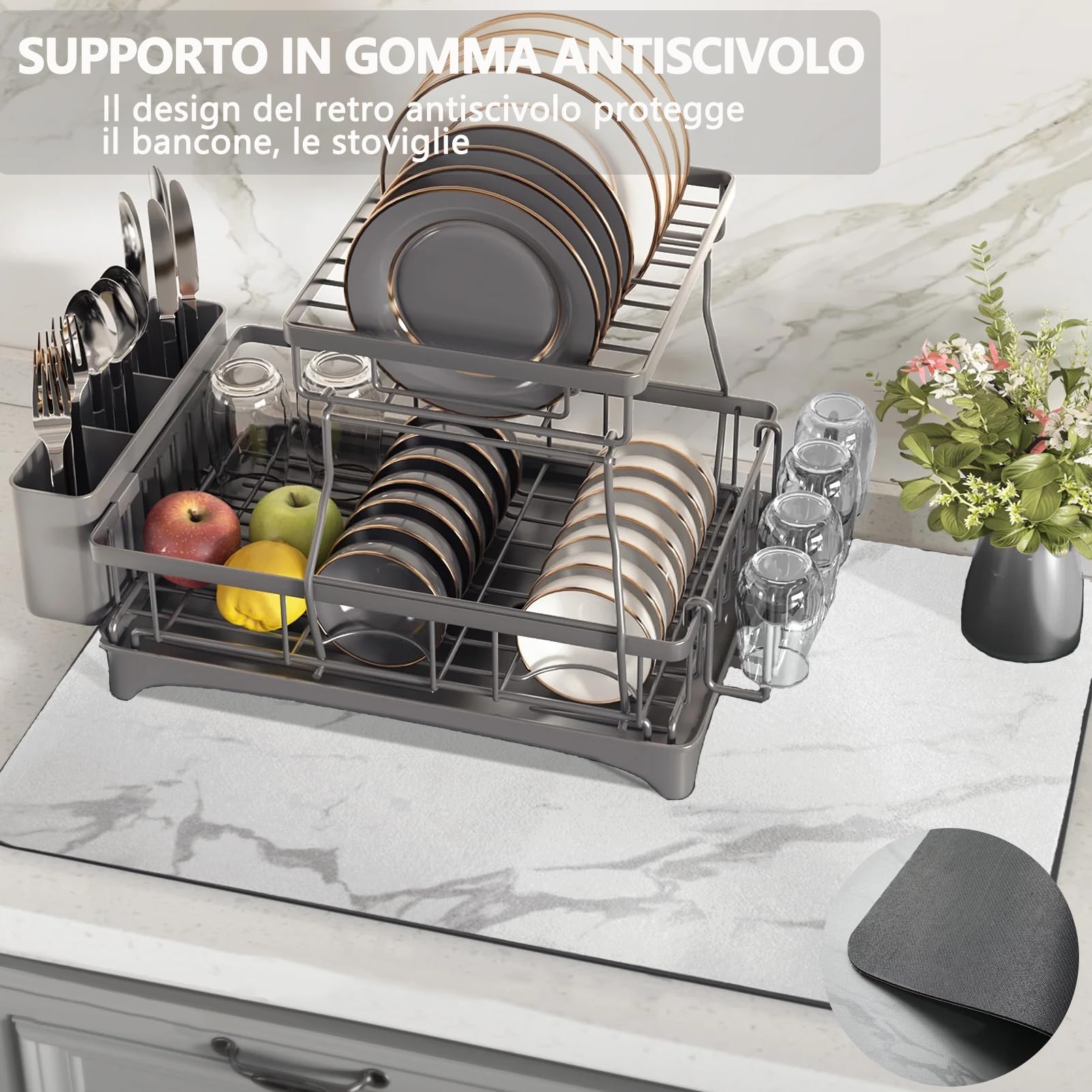 Solday Tappetino Macchina Caffè Tappetino Assorbente Per Scolapiatti - 50x30cm Antiscivolo Grigio | Per Macchina Caffè E Lavello Cucina Tappetino Antiscivolo Lavello - 13