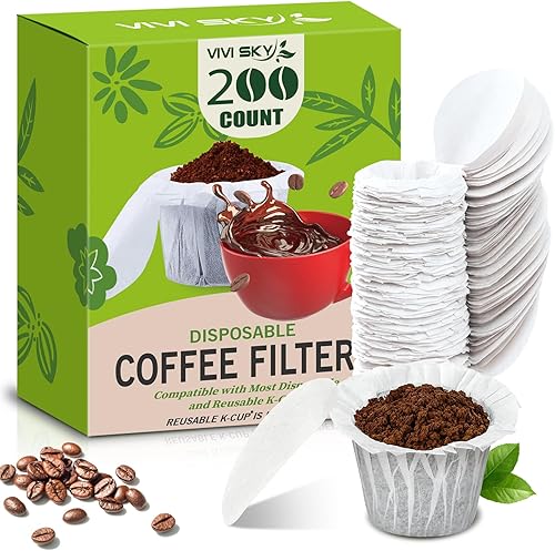 VIVI SKY Filtros K Cup desechables con tapa, 200 filtros de café K Cup Filtros de papel para cafeteras Keurg de una sola porción 1.0 y 2.0 cápsulas