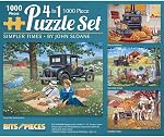 Bits and Pieces – Simpler Times 4-in-1 Multi-Pack Jigsaw Puzzle Set for Adults – Classic Country Scenes by Artist John Sloane – Random Die-Cut Pieces (Four 500 Piece Puzzles)