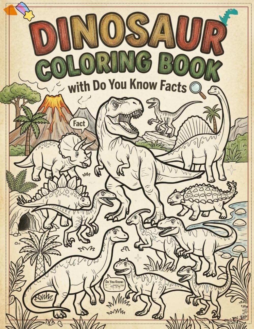 DINOSAUR COLOURING BOOK WITH DO YOU KNOW FACTS: 15 Prehistoric Illustrations with Fun Facts and "Do You Know?" Trivia for Kids Ages 4-10