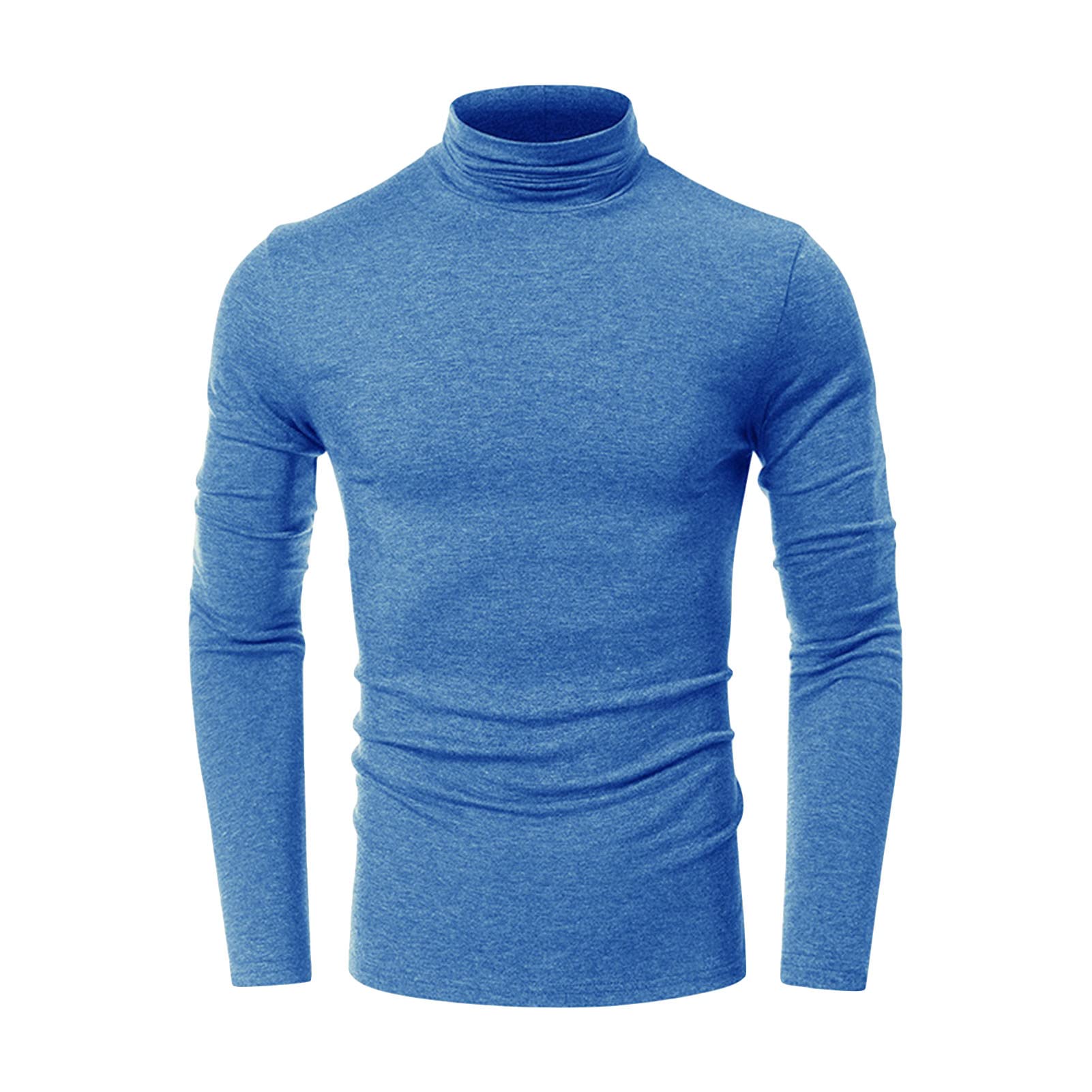 Slim-Fit Tops for Men Fashion Mock Turtleneck T-Shirts Long Sleeve Pullover Sweater Basic Designed Undershirt Shirts (Light Blue,X-Large)
