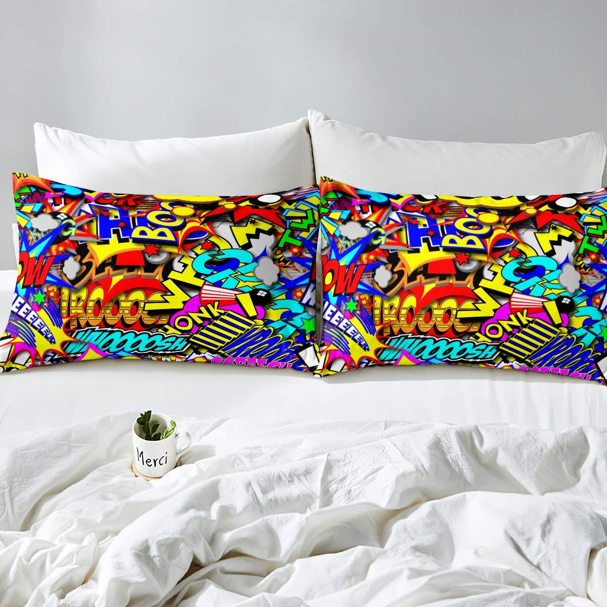 Hip Hop Comforter Cover King Size Kids Boys Colorful Duvet Cover Graffiti Art Hippie Style Bedding Set For Adult Teens Street Culture Bedspread Youth Girls Hip Hop Theme Quilt Cover, No