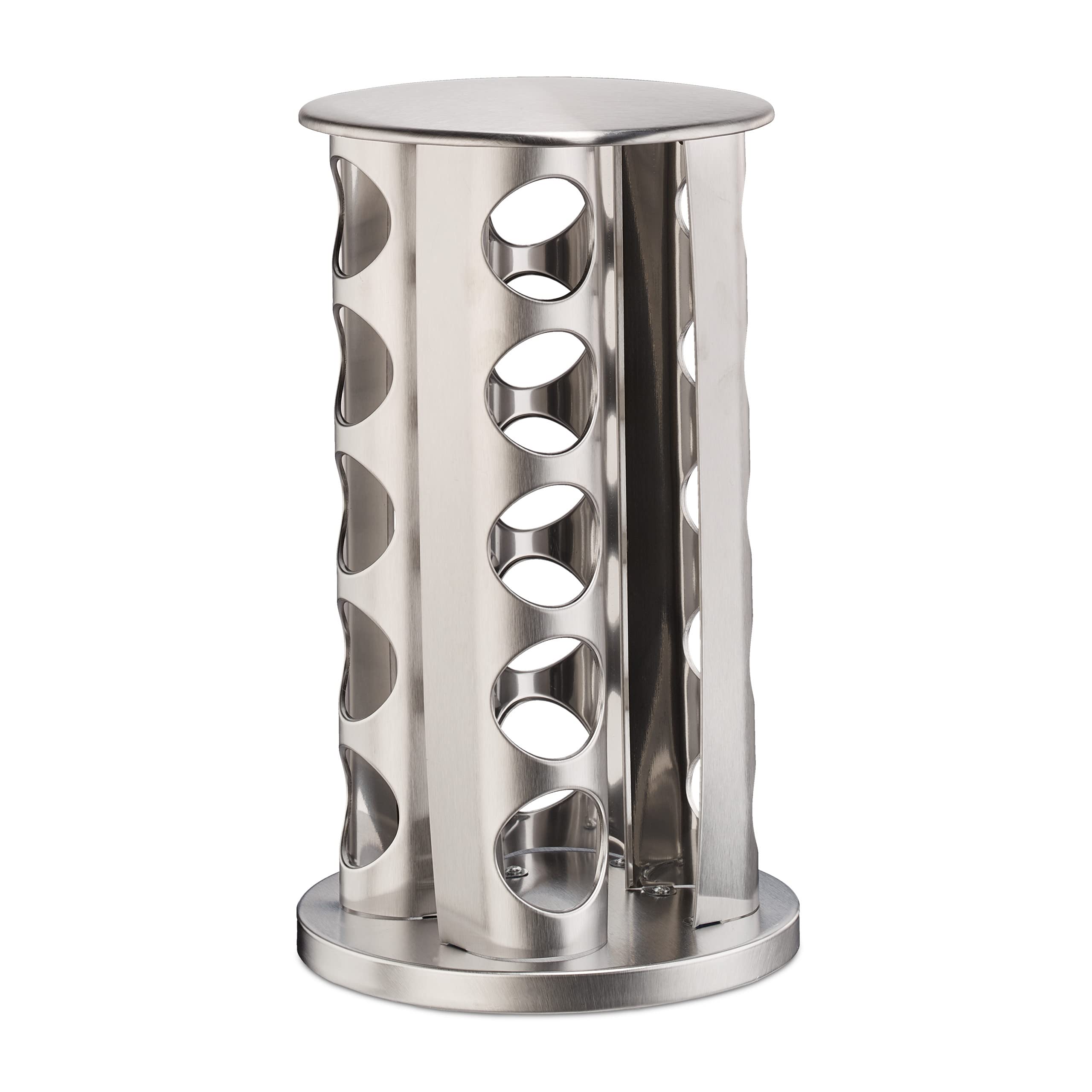 Relaxdays Portaspezie da Cucina, con 20 Barattoli, 40 Etichette, Girevole a 360°, Riempibile, Acciaio Inox, Argentato