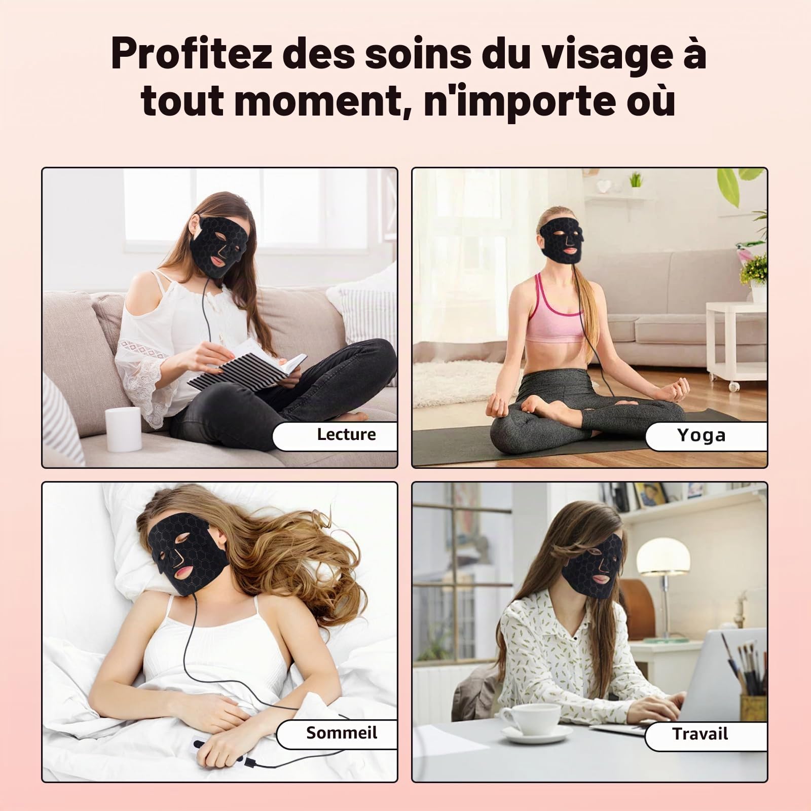 Masque Visage LED, Masque Led Visage Luminothérapie,Thérapie Facial a la Lumière Proche Infrarouge en Silicone Flexible, 7 Couleurs, Anti-Âge Beauté Luminothérapie